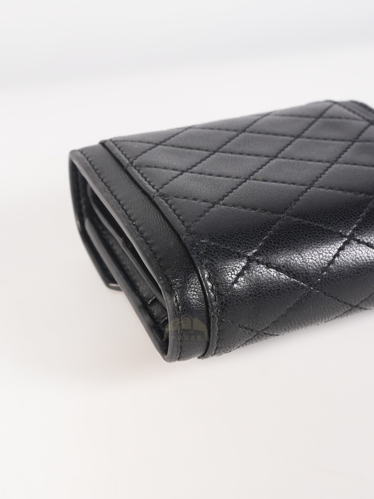 Gaby in Black Lambskin Tri-fold Compact Wallet | Purse Maison Luxury Bags Shop