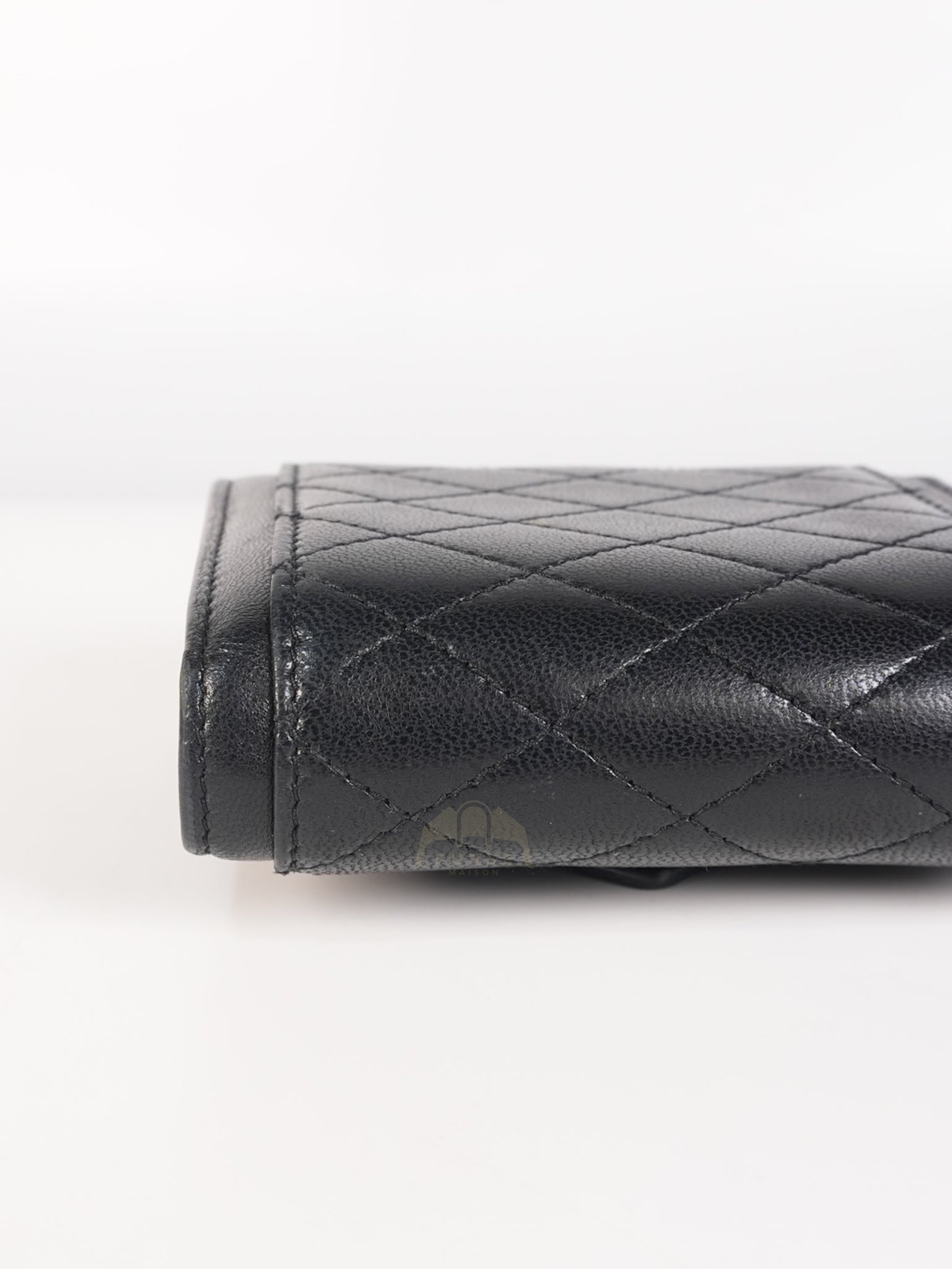 Gaby in Black Lambskin Tri-fold Compact Wallet | Purse Maison Luxury Bags Shop