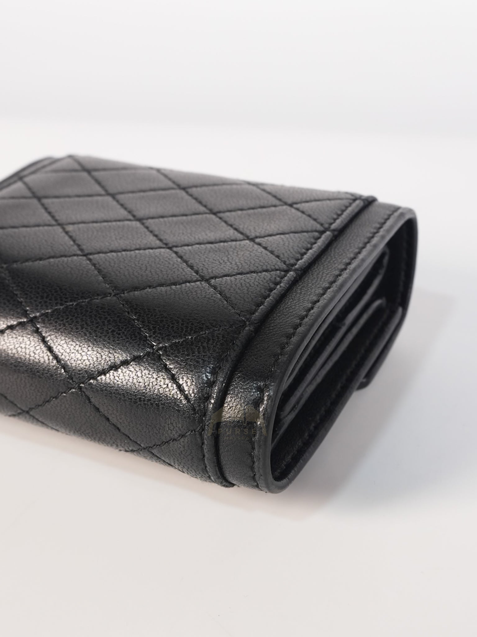 Gaby in Black Lambskin Tri-fold Compact Wallet | Purse Maison Luxury Bags Shop