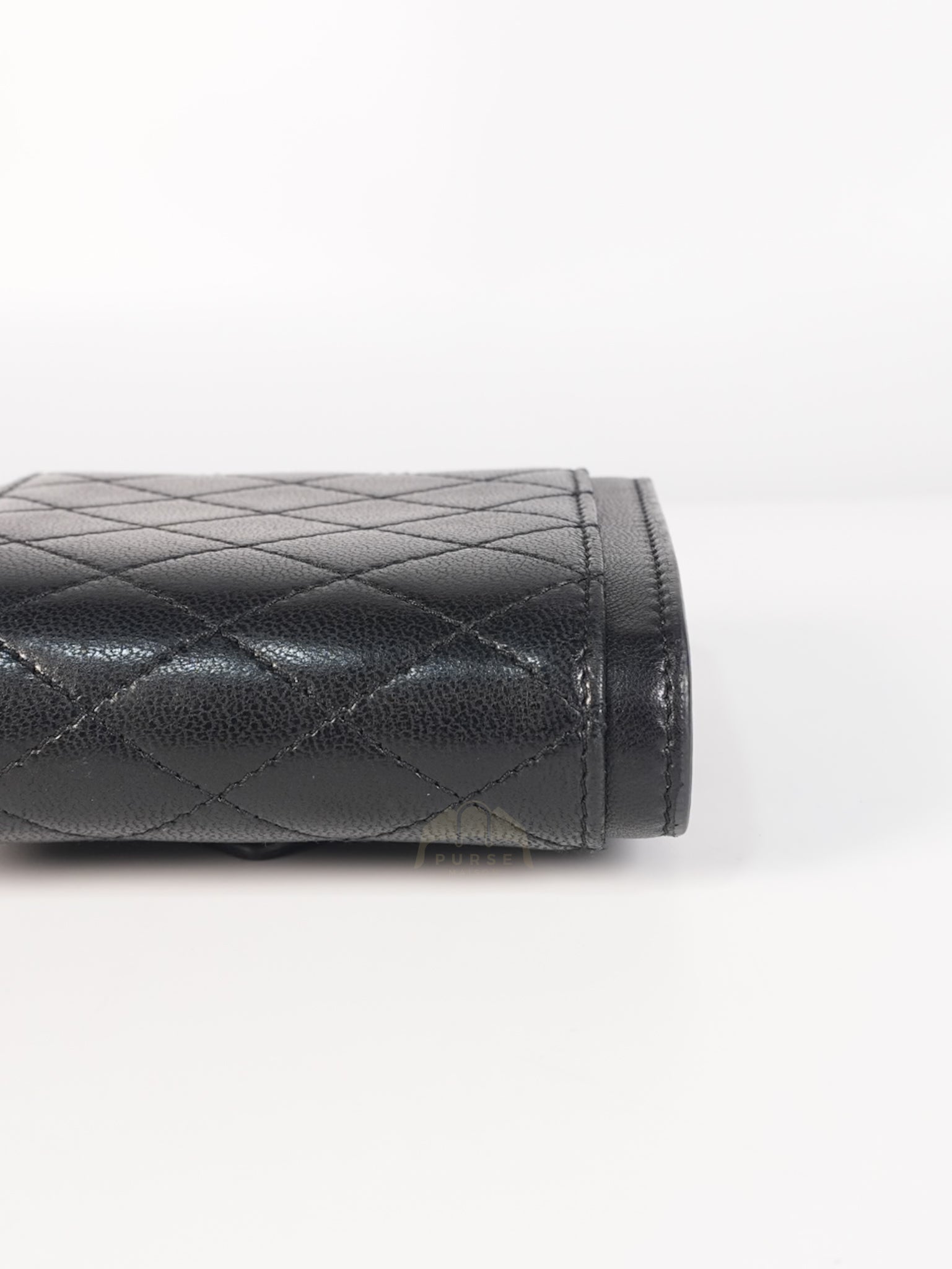 Gaby in Black Lambskin Tri-fold Compact Wallet | Purse Maison Luxury Bags Shop