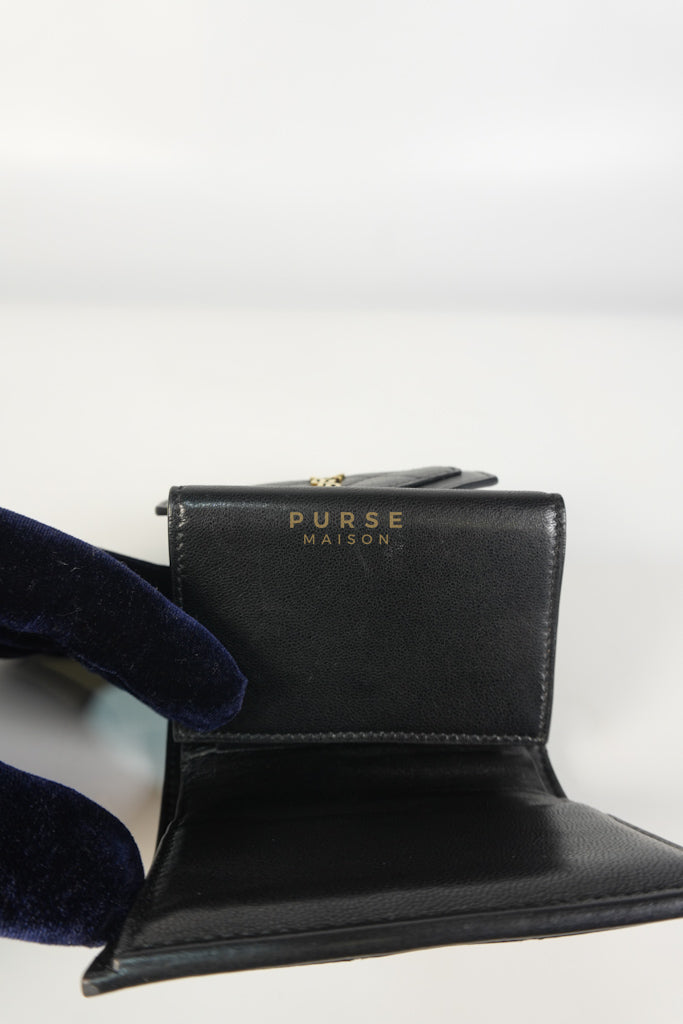Gaby in Black Lambskin Tri-fold Compact Wallet | Purse Maison Luxury Bags Shop