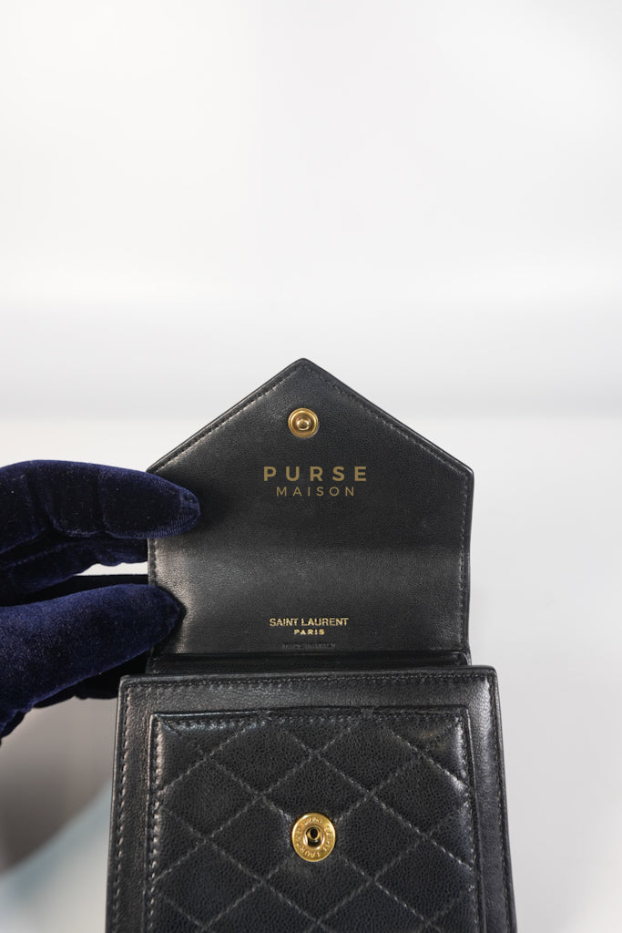 Gaby in Black Lambskin Tri-fold Compact Wallet | Purse Maison Luxury Bags Shop