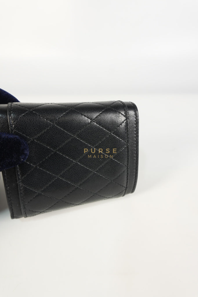 Gaby in Black Lambskin Tri-fold Compact Wallet | Purse Maison Luxury Bags Shop