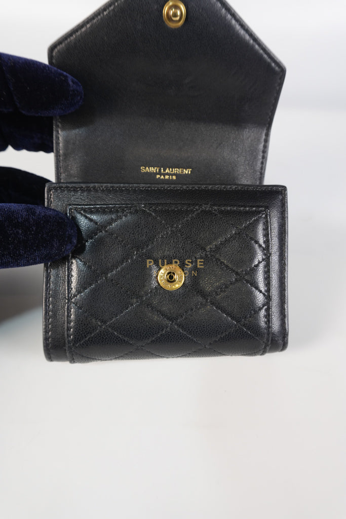 Gaby in Black Lambskin Tri-fold Compact Wallet | Purse Maison Luxury Bags Shop