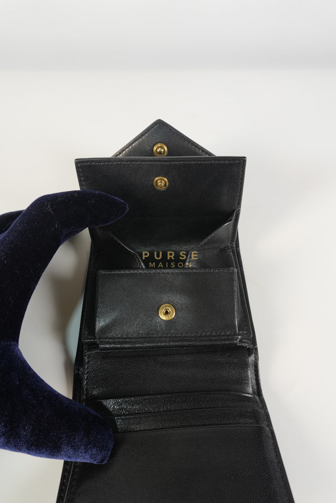 Gaby in Black Lambskin Tri-fold Compact Wallet | Purse Maison Luxury Bags Shop