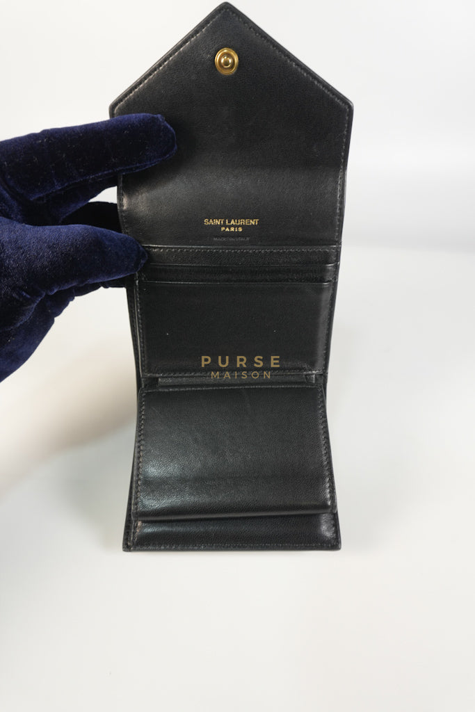 Gaby in Black Lambskin Tri-fold Compact Wallet | Purse Maison Luxury Bags Shop