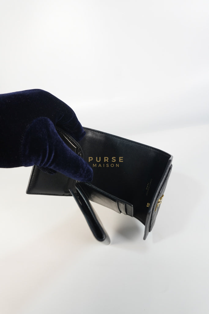 Gaby in Black Lambskin Tri-fold Compact Wallet | Purse Maison Luxury Bags Shop