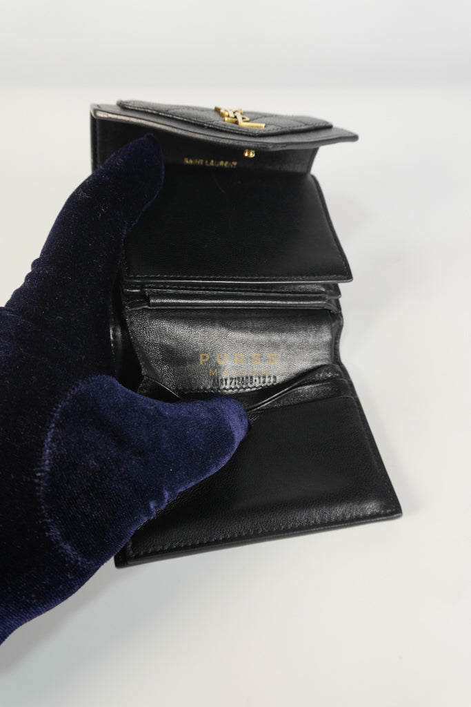 Gaby in Black Lambskin Tri-fold Compact Wallet | Purse Maison Luxury Bags Shop