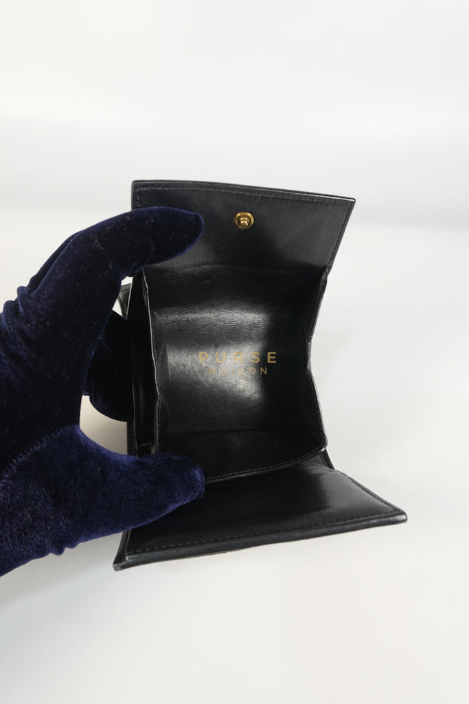 Gaby in Black Lambskin Tri-fold Compact Wallet | Purse Maison Luxury Bags Shop