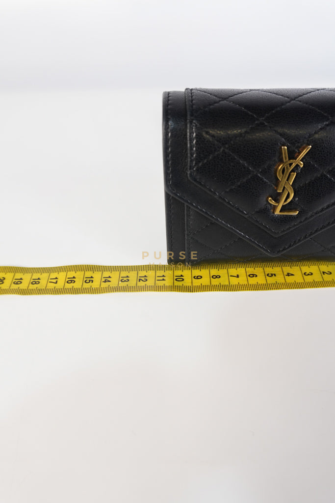 Gaby in Black Lambskin Tri-fold Compact Wallet | Purse Maison Luxury Bags Shop