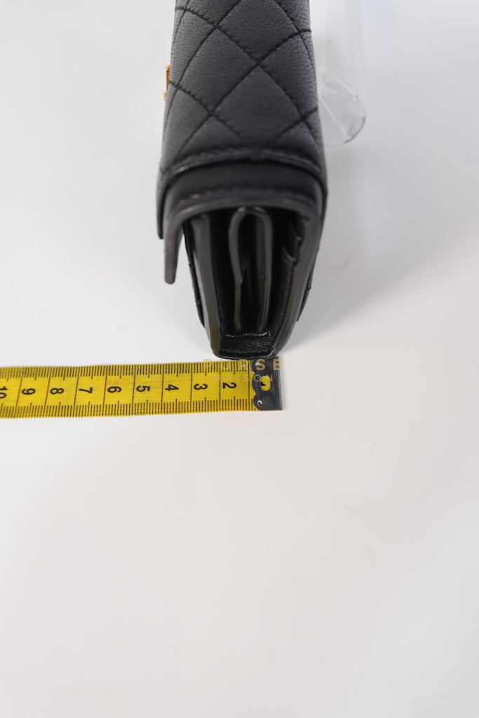 Gaby in Black Lambskin Tri-fold Compact Wallet | Purse Maison Luxury Bags Shop