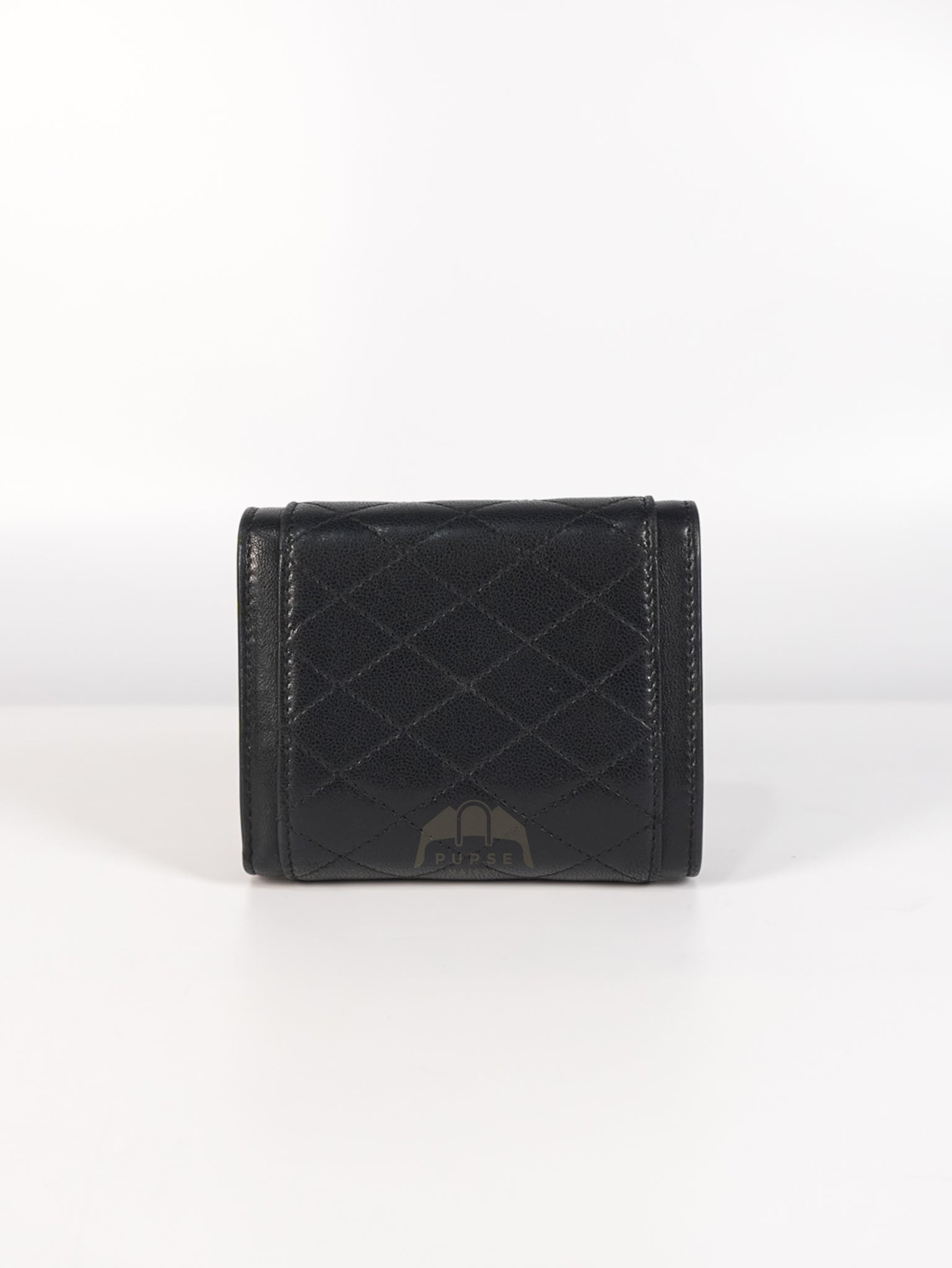 Gaby in Black Lambskin Tri-fold Compact Wallet | Purse Maison Luxury Bags Shop