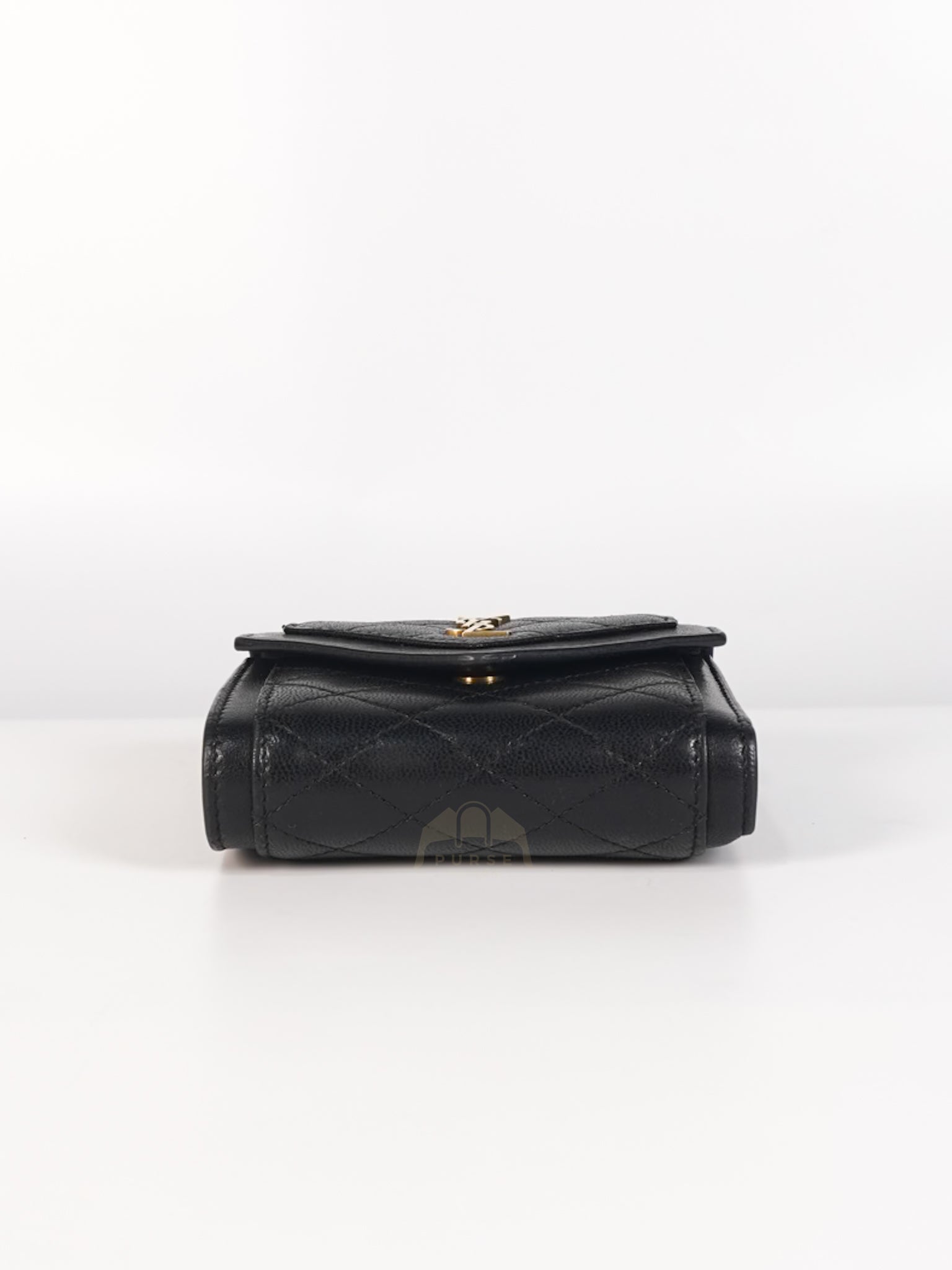 Gaby in Black Lambskin Tri-fold Compact Wallet | Purse Maison Luxury Bags Shop