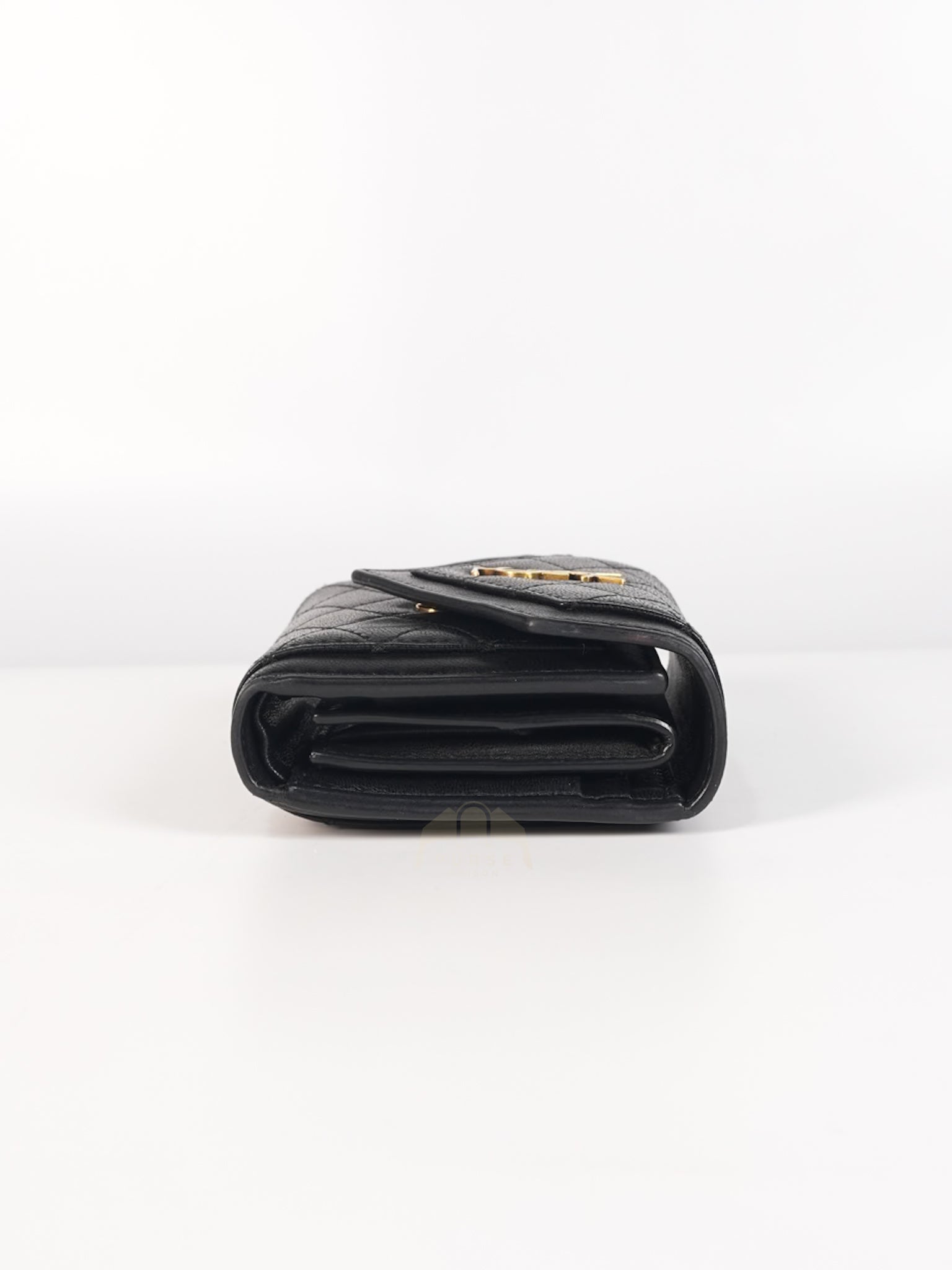 Gaby in Black Lambskin Tri-fold Compact Wallet | Purse Maison Luxury Bags Shop