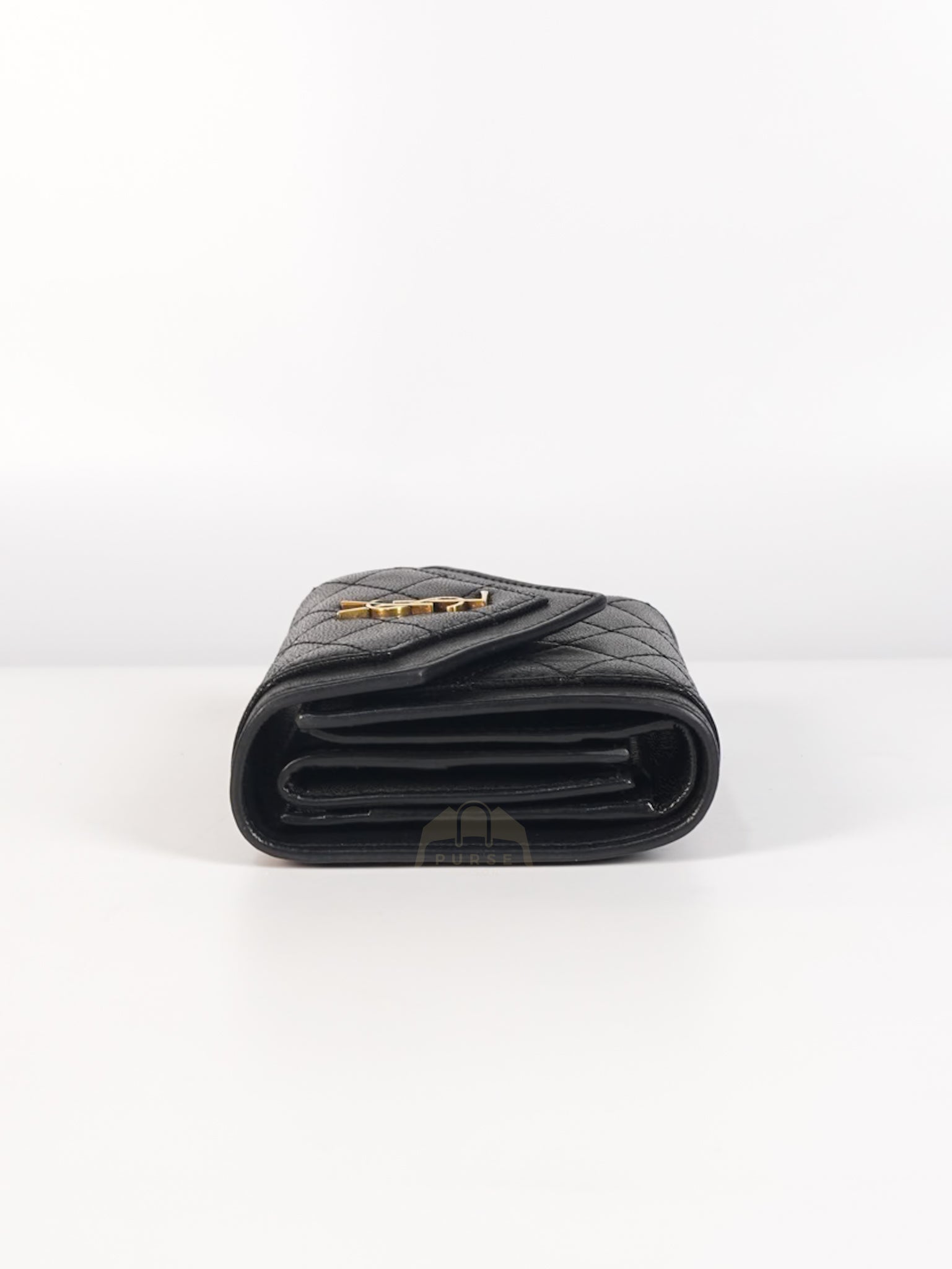 Gaby in Black Lambskin Tri-fold Compact Wallet | Purse Maison Luxury Bags Shop