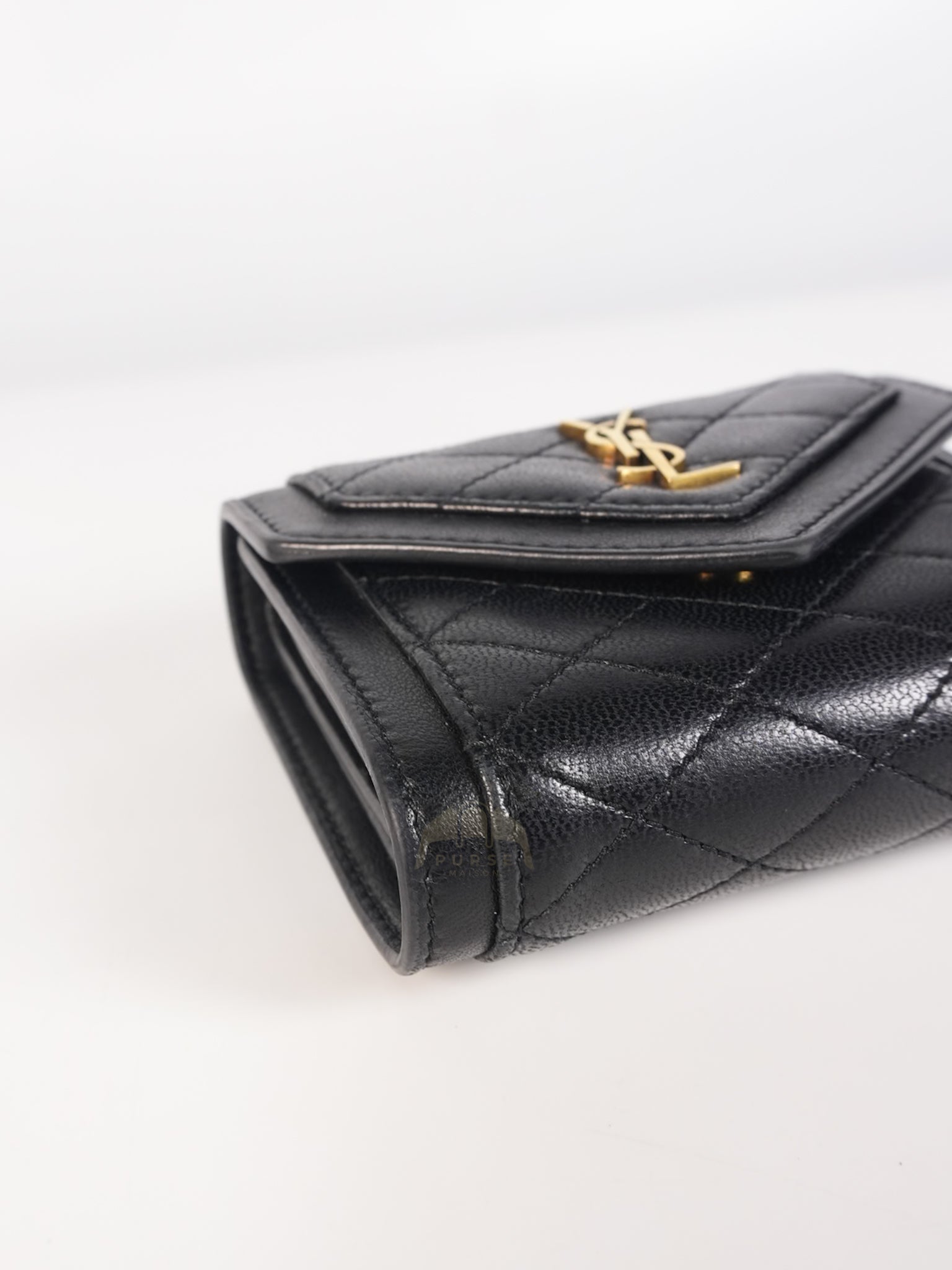 Gaby in Black Lambskin Tri-fold Compact Wallet | Purse Maison Luxury Bags Shop