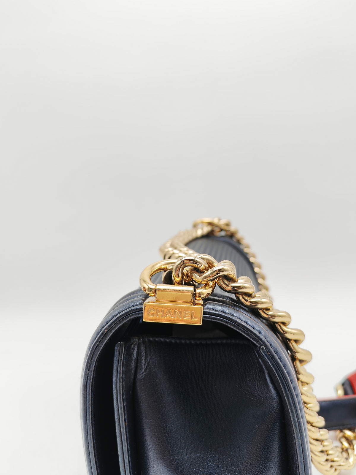 Chanel Boy Medium Limited Edition in Navy Blue Cube Embossed Lambskin Leather and Gold Hardware Series 18