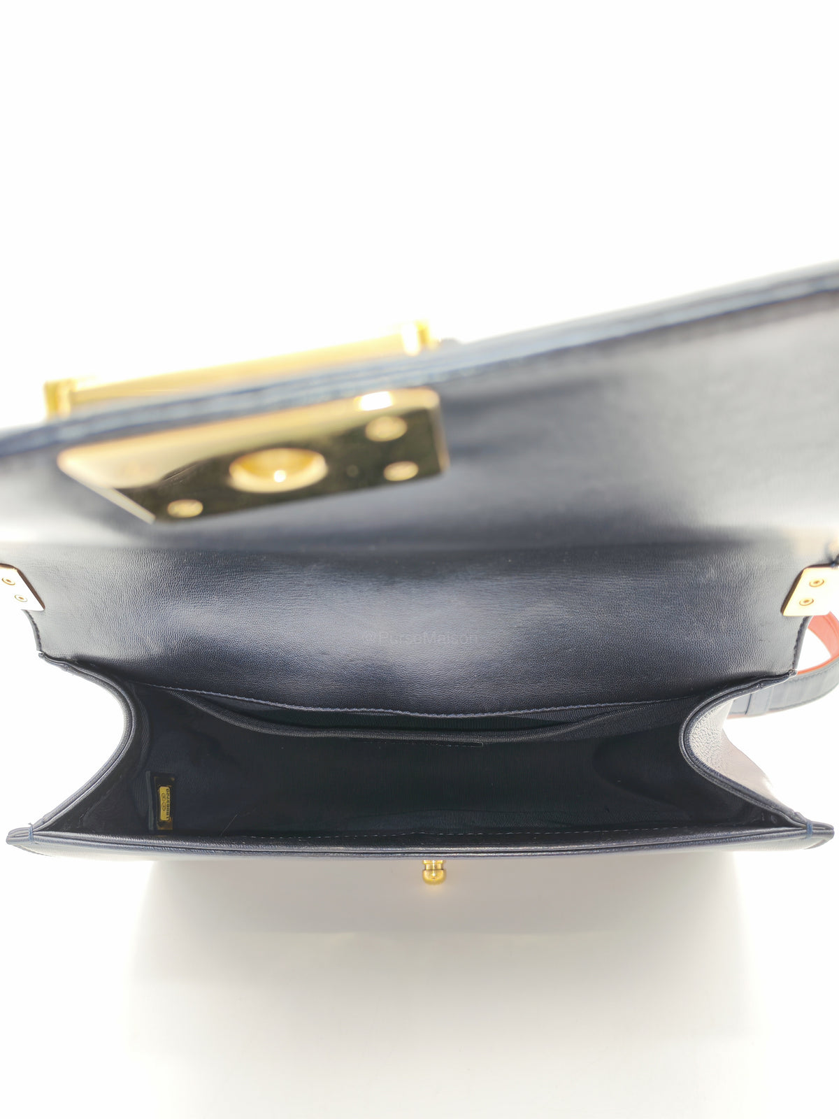 Chanel Boy Medium Limited Edition in Navy Blue Cube Embossed Lambskin Leather and Gold Hardware Series 18