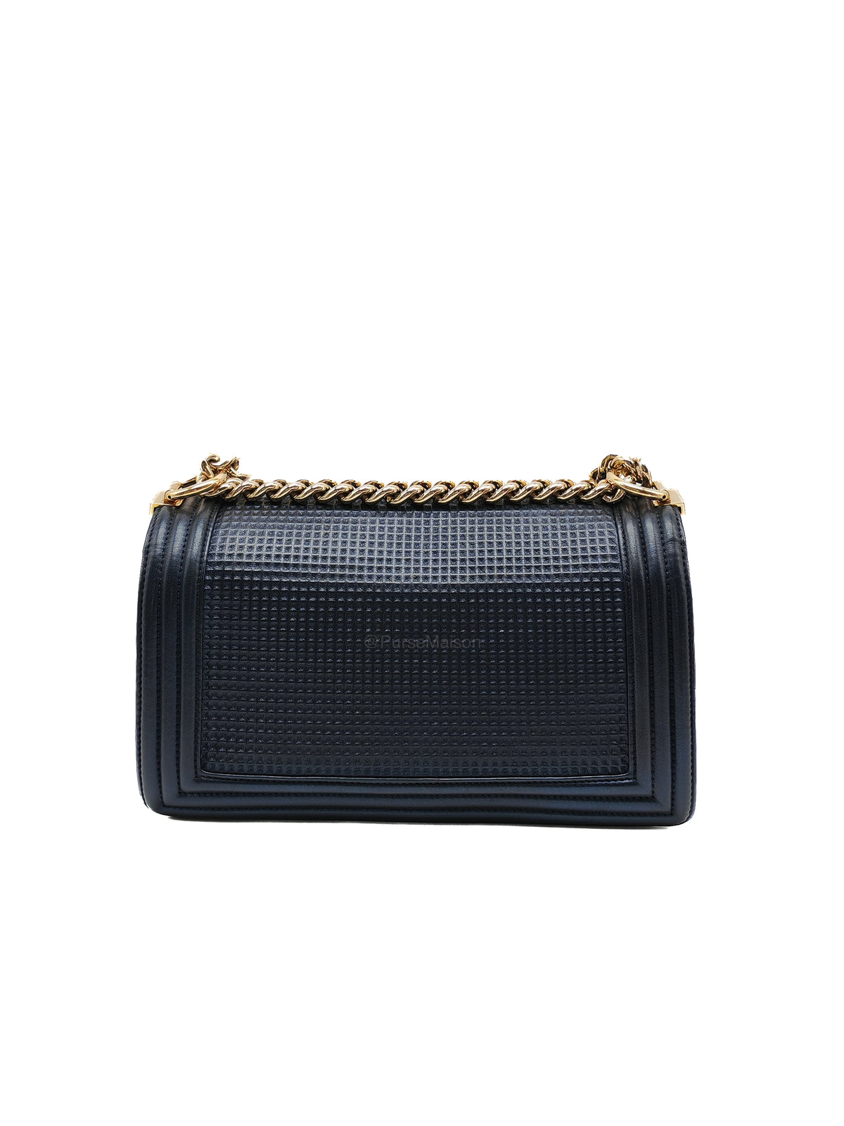 Chanel Boy Medium Limited Edition in Navy Blue Cube Embossed Lambskin Leather and Gold Hardware Series 18