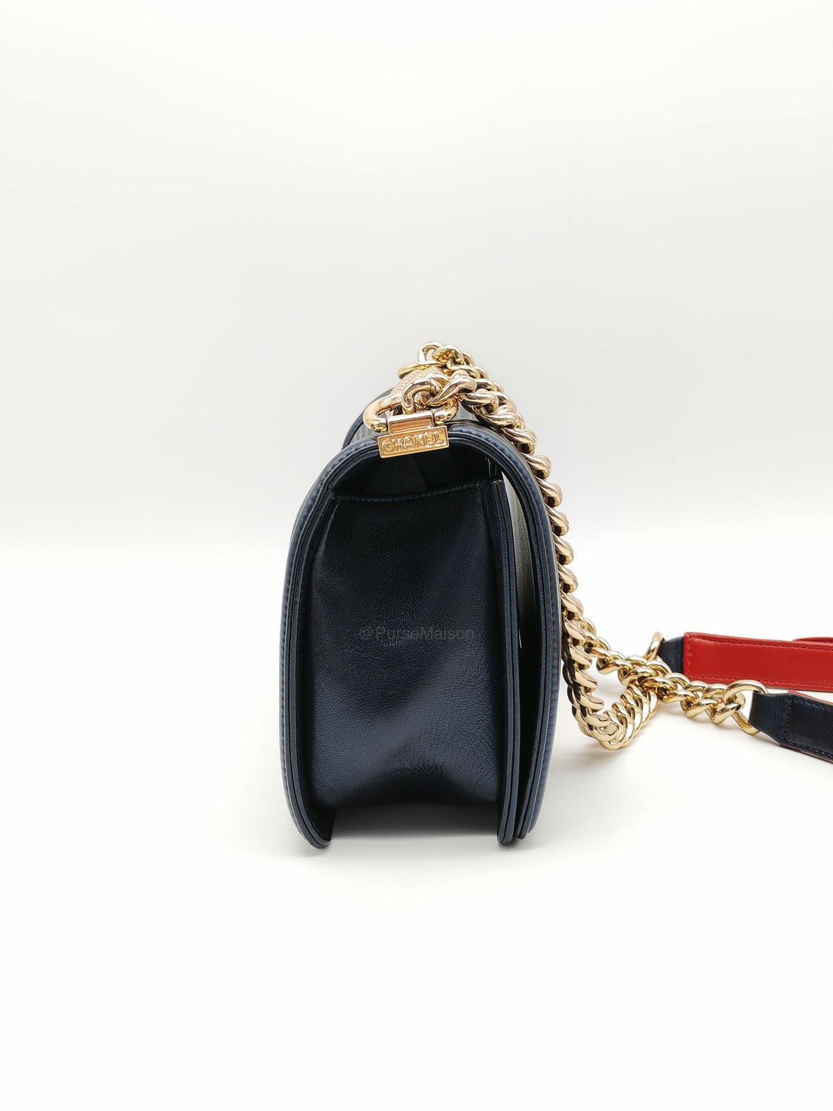 Chanel Boy Medium Limited Edition in Navy Blue Cube Embossed Lambskin Leather and Gold Hardware Series 18