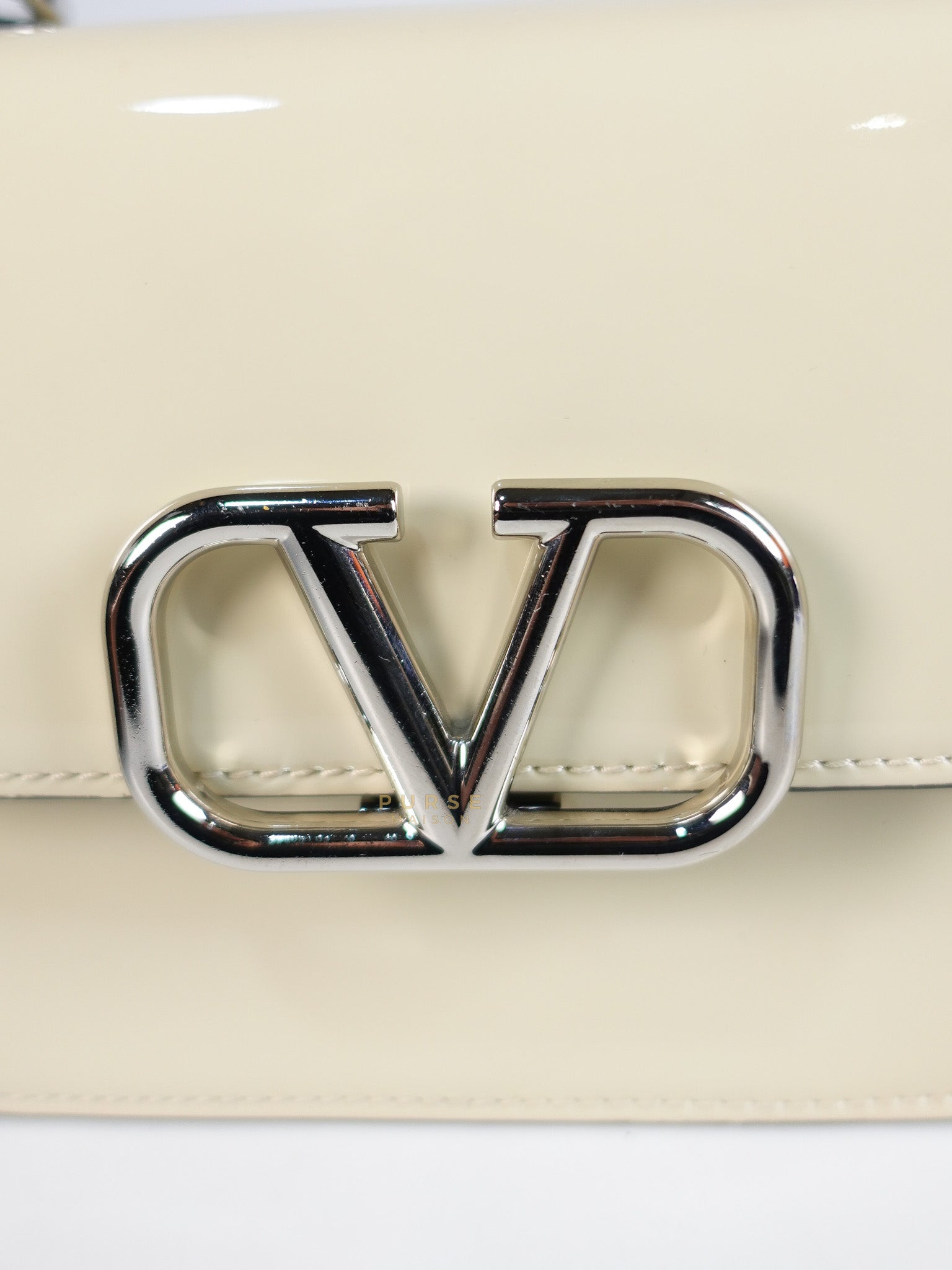 Garavani V-Logo& Almond Beige Patent Small Crossbody Bag | Purse Maison Luxury Bags Shop