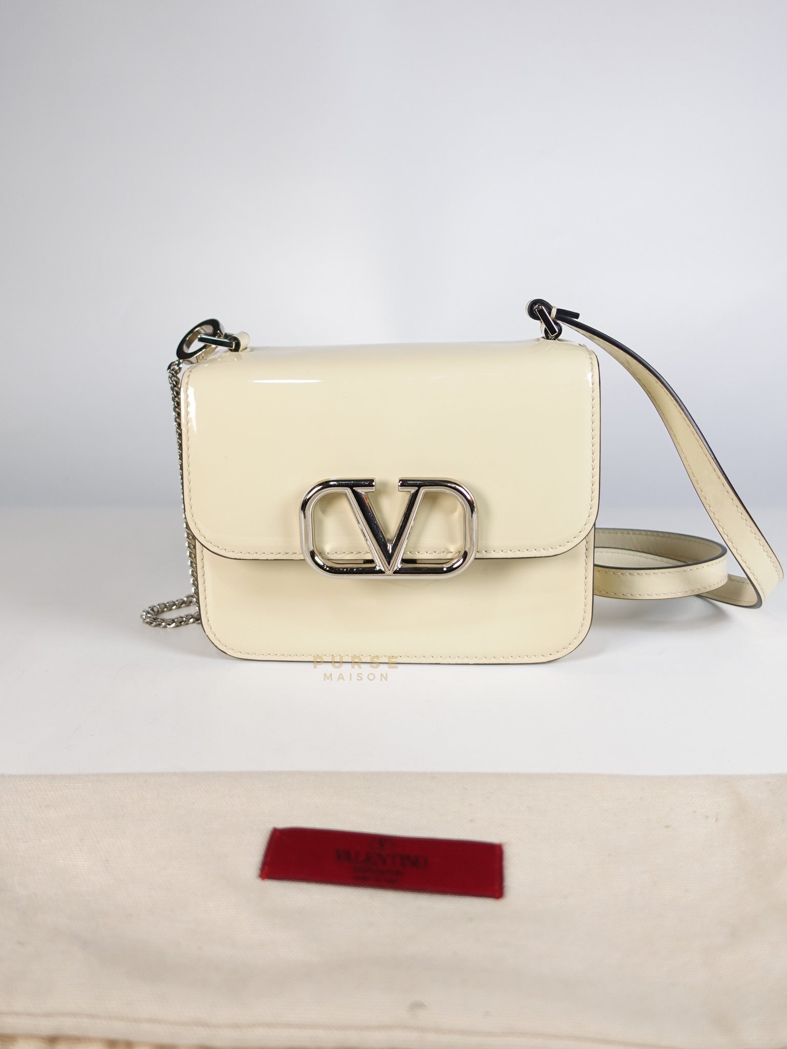 Garavani V-Logo& Almond Beige Patent Small Crossbody Bag | Purse Maison Luxury Bags Shop
