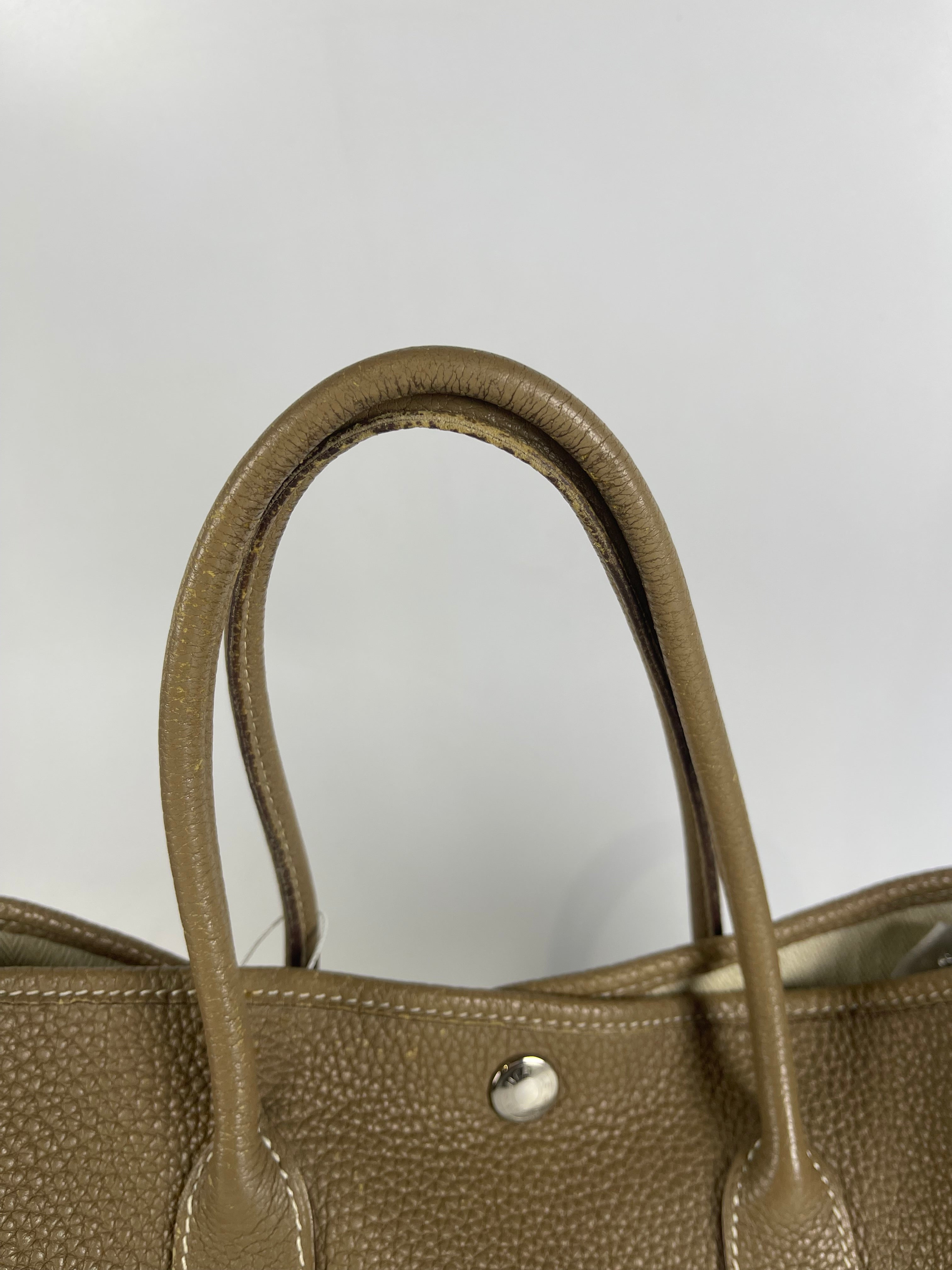 Garden Party Tote 30 (GPT) Etoupe Negonda Leather in Palladium Hardware Stamp Square R (2014) | Purse Maison Luxury Bags Shop