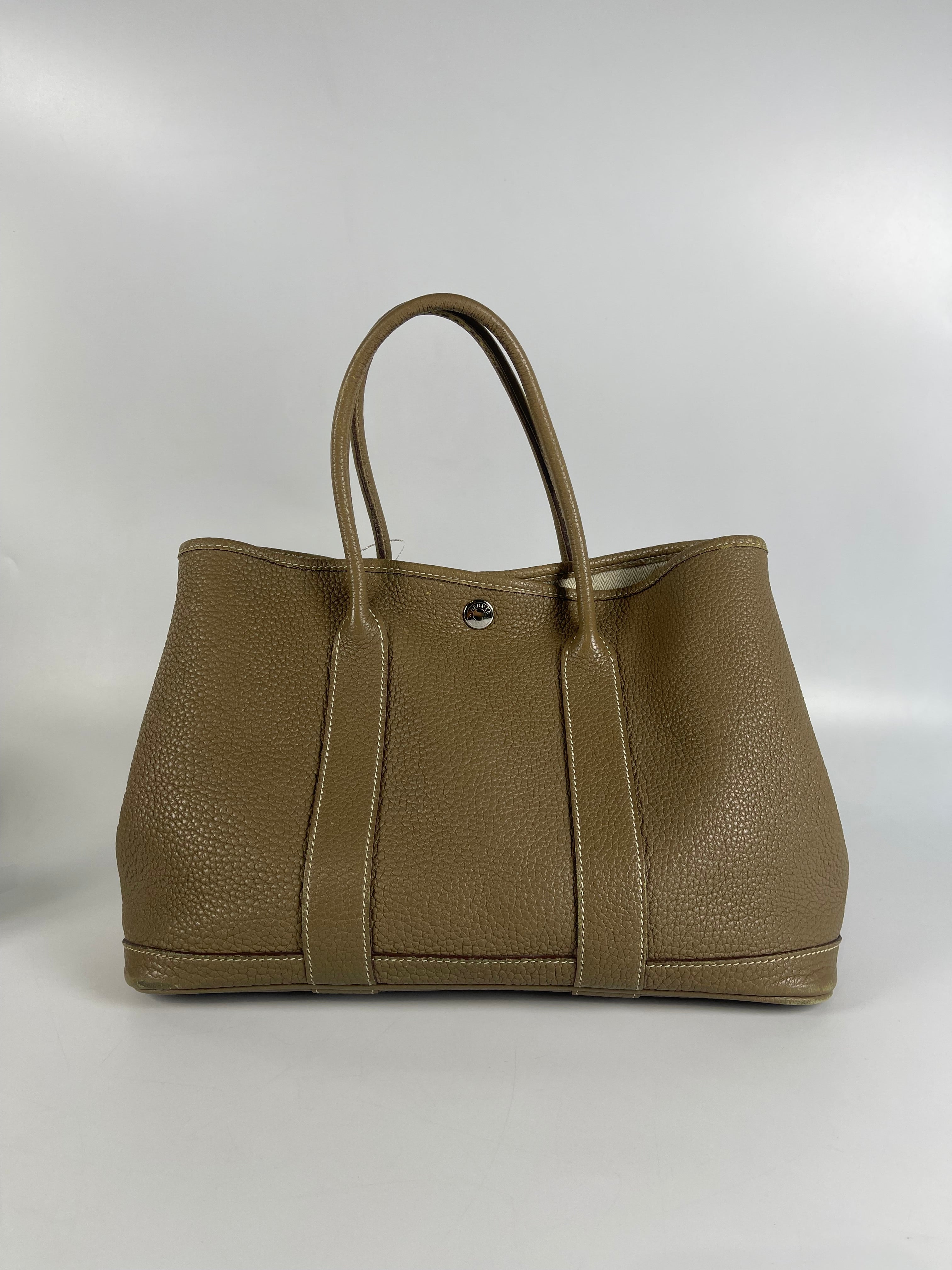 Garden Party Tote 30 (GPT) Etoupe Negonda Leather in Palladium Hardware Stamp Square R (2014) | Purse Maison Luxury Bags Shop
