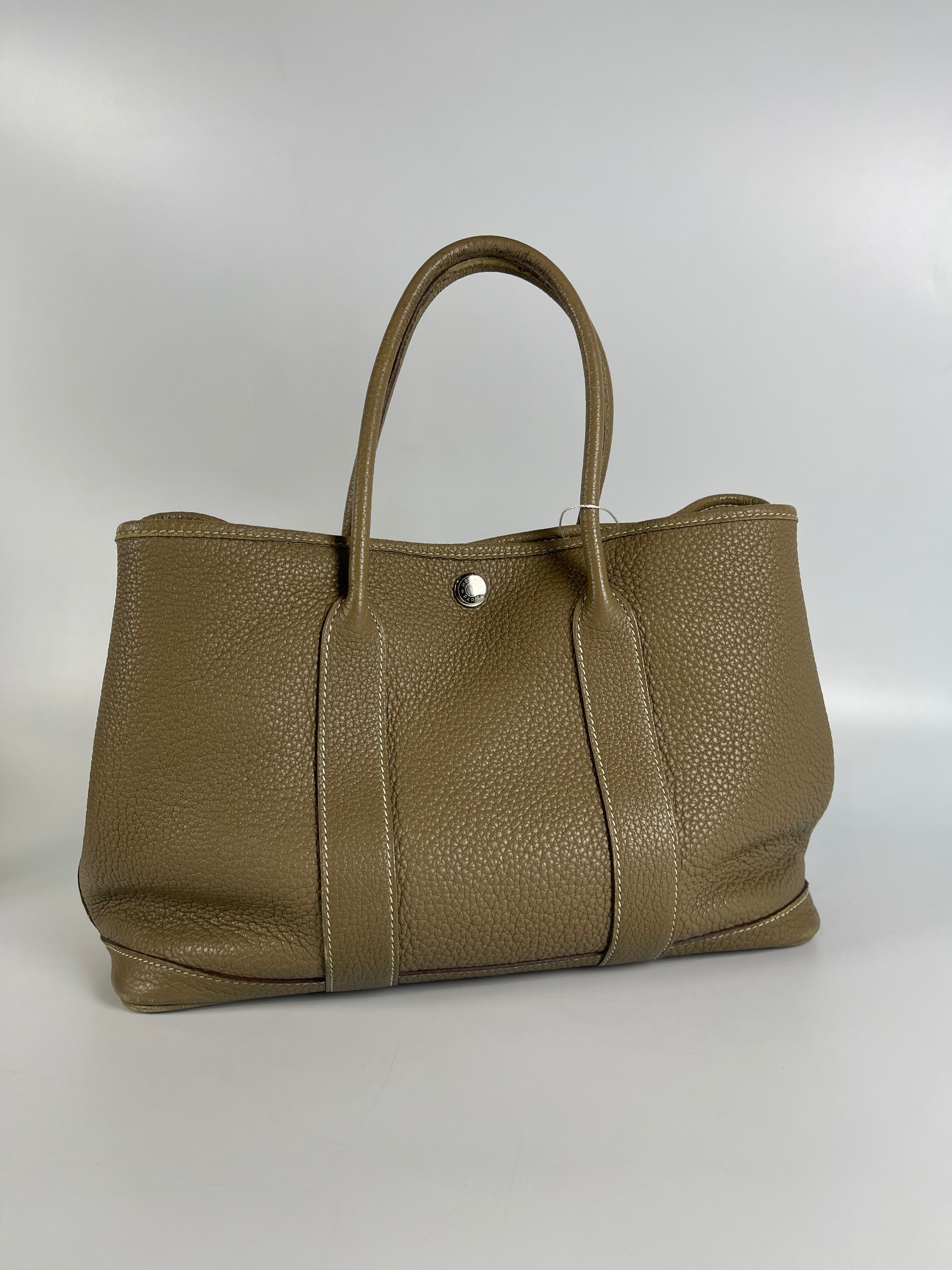 Garden Party Tote 30 (GPT) Etoupe Negonda Leather in Palladium Hardware Stamp Square R (2014) | Purse Maison Luxury Bags Shop