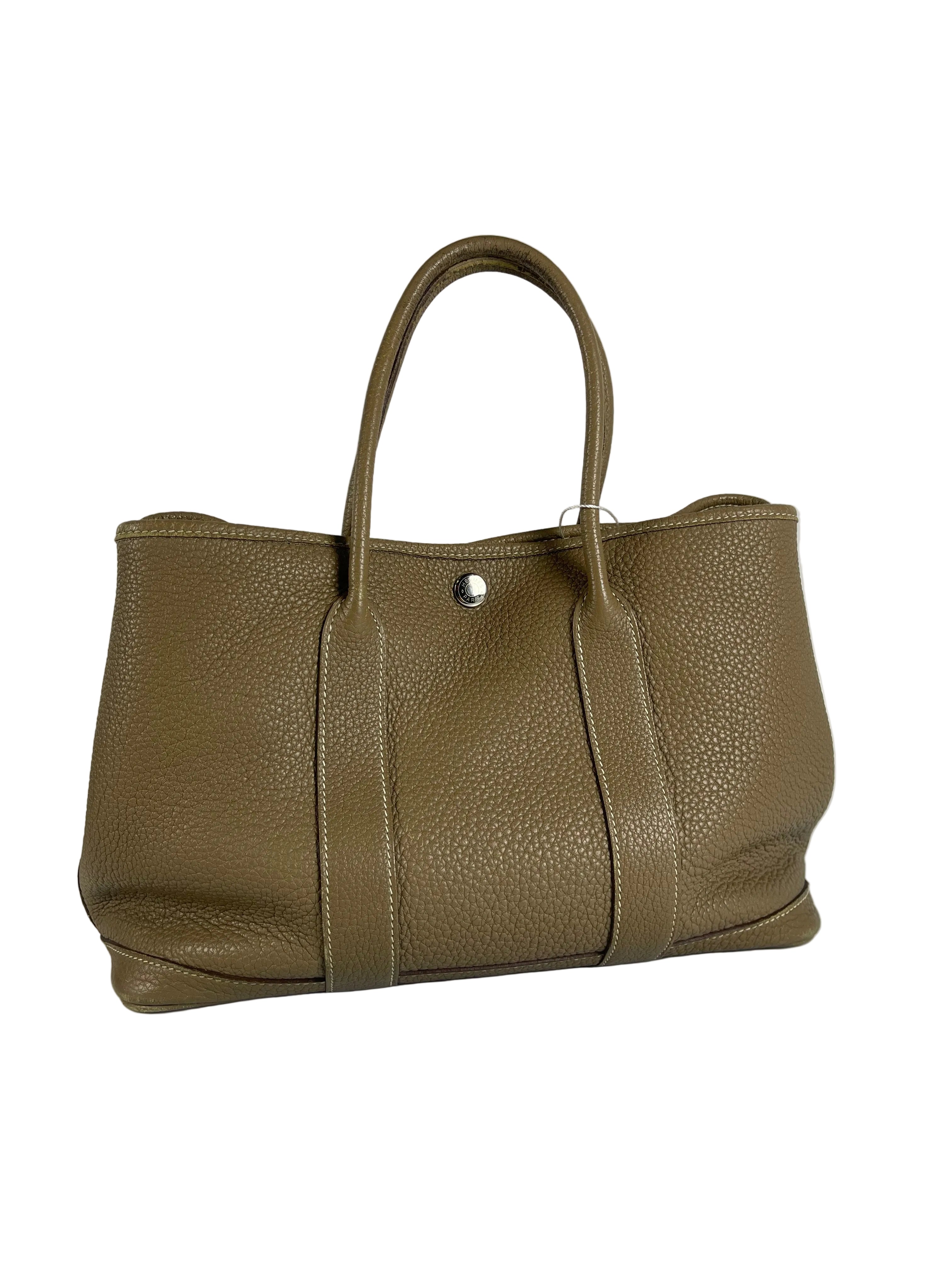 Garden Party Tote 30 (GPT) Etoupe Negonda Leather in Palladium Hardware Stamp Square R (2014) | Purse Maison Luxury Bags Shop