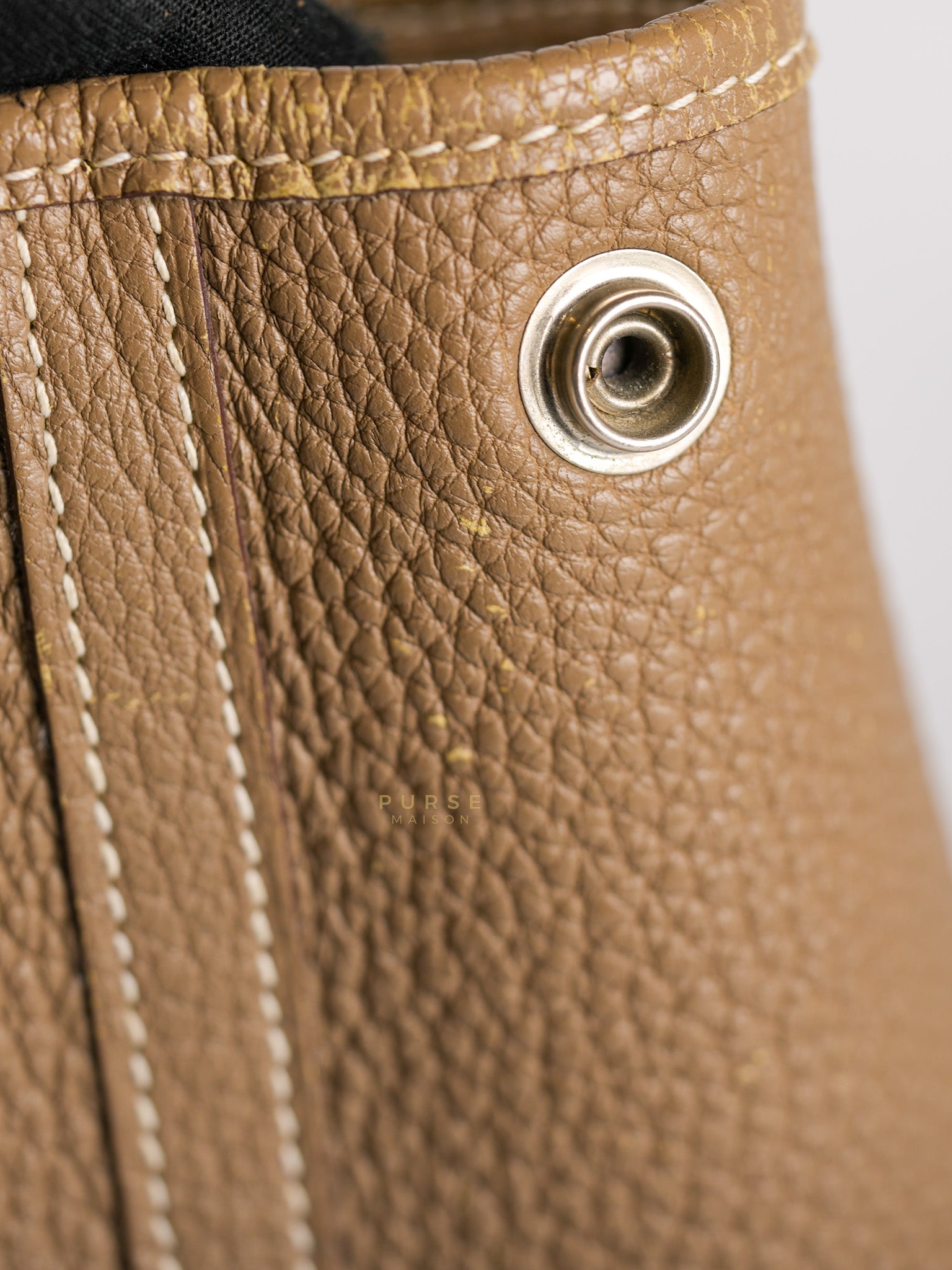 Garden Party Tote 30 (GPT) Etoupe Negonda Leather in Palladium Hardware Stamp Square R (2014) | Purse Maison Luxury Bags Shop