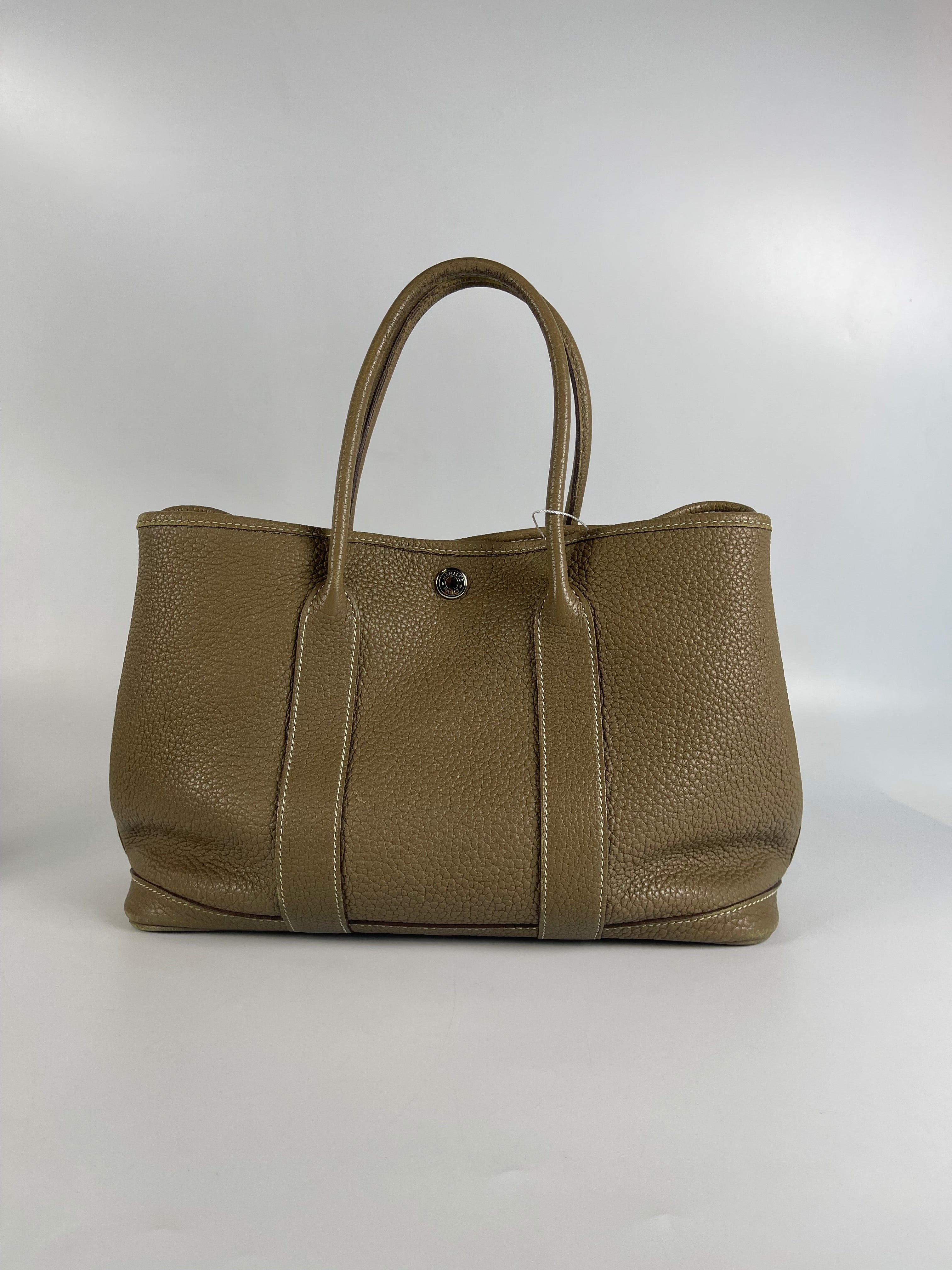 Garden Party Tote 30 (GPT) Etoupe Negonda Leather in Palladium Hardware Stamp Square R (2014) | Purse Maison Luxury Bags Shop