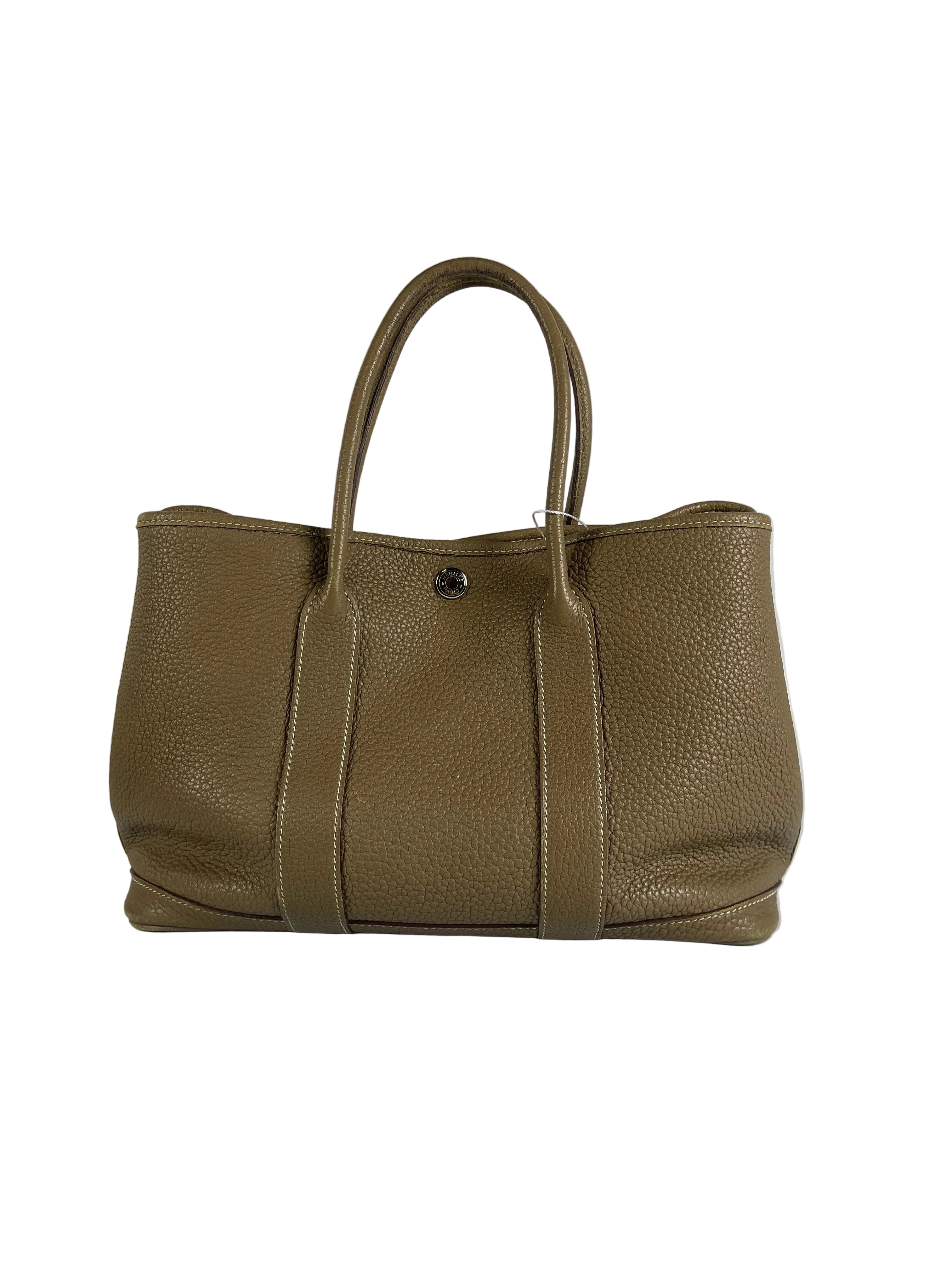 Garden Party Tote 30 (GPT) Etoupe Negonda Leather in Palladium Hardware Stamp Square R (2014) | Purse Maison Luxury Bags Shop