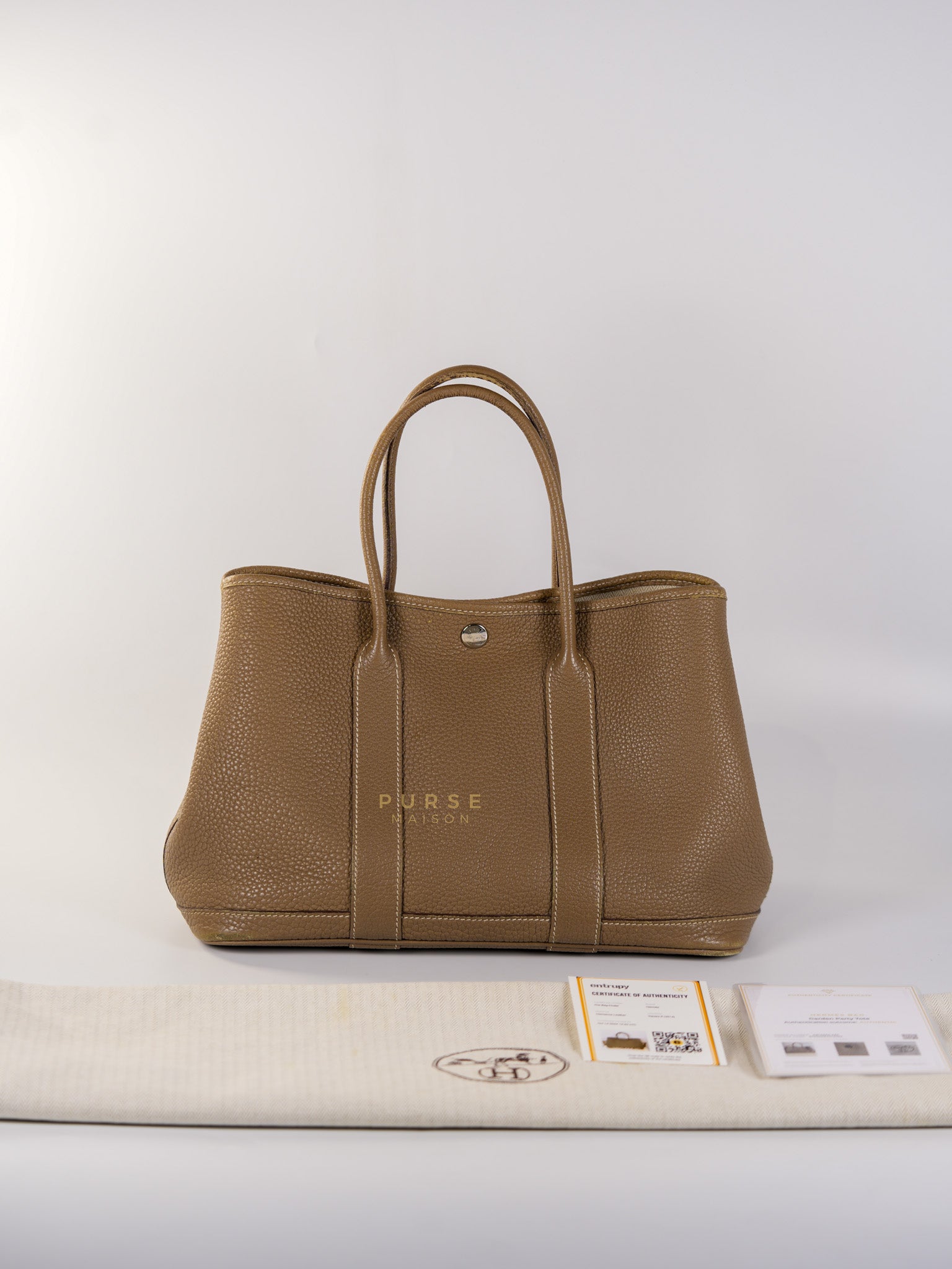 Garden Party Tote 30 (GPT) Etoupe Negonda Leather in Palladium Hardware Stamp Square R (2014) | Purse Maison Luxury Bags Shop
