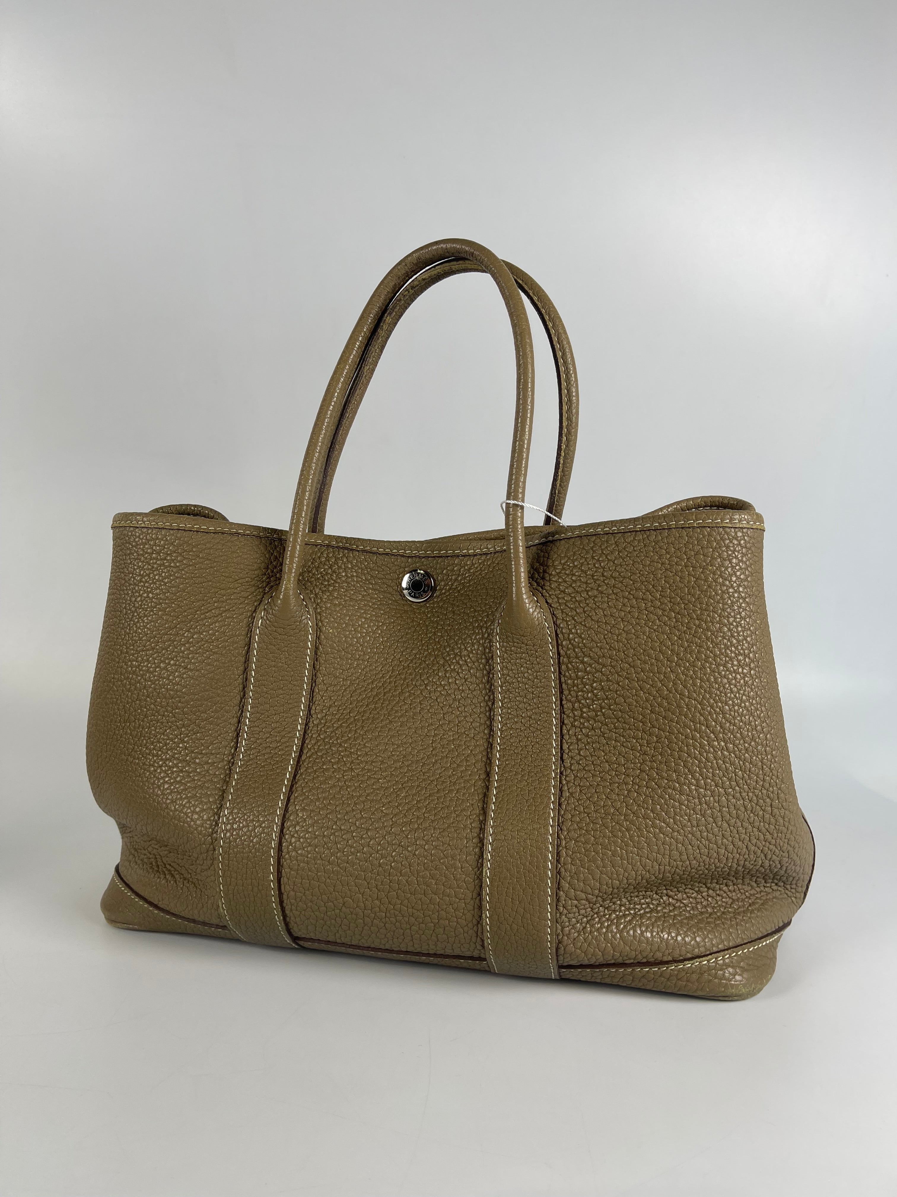 Garden Party Tote 30 (GPT) Etoupe Negonda Leather in Palladium Hardware Stamp Square R (2014) | Purse Maison Luxury Bags Shop