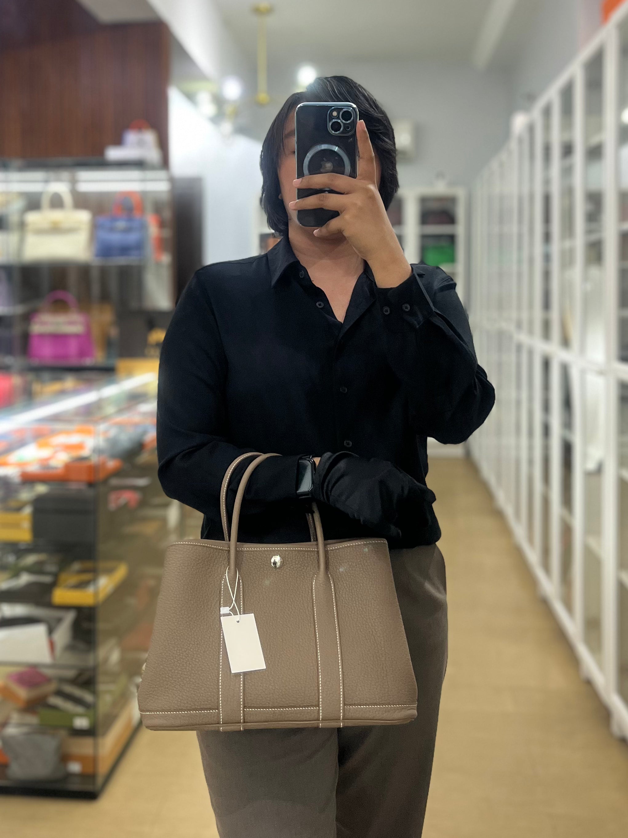 Garden Party Tote 30 (GPT) Etoupe Negonda Leather in Palladium Hardware Stamp Square R (2014) | Purse Maison Luxury Bags Shop