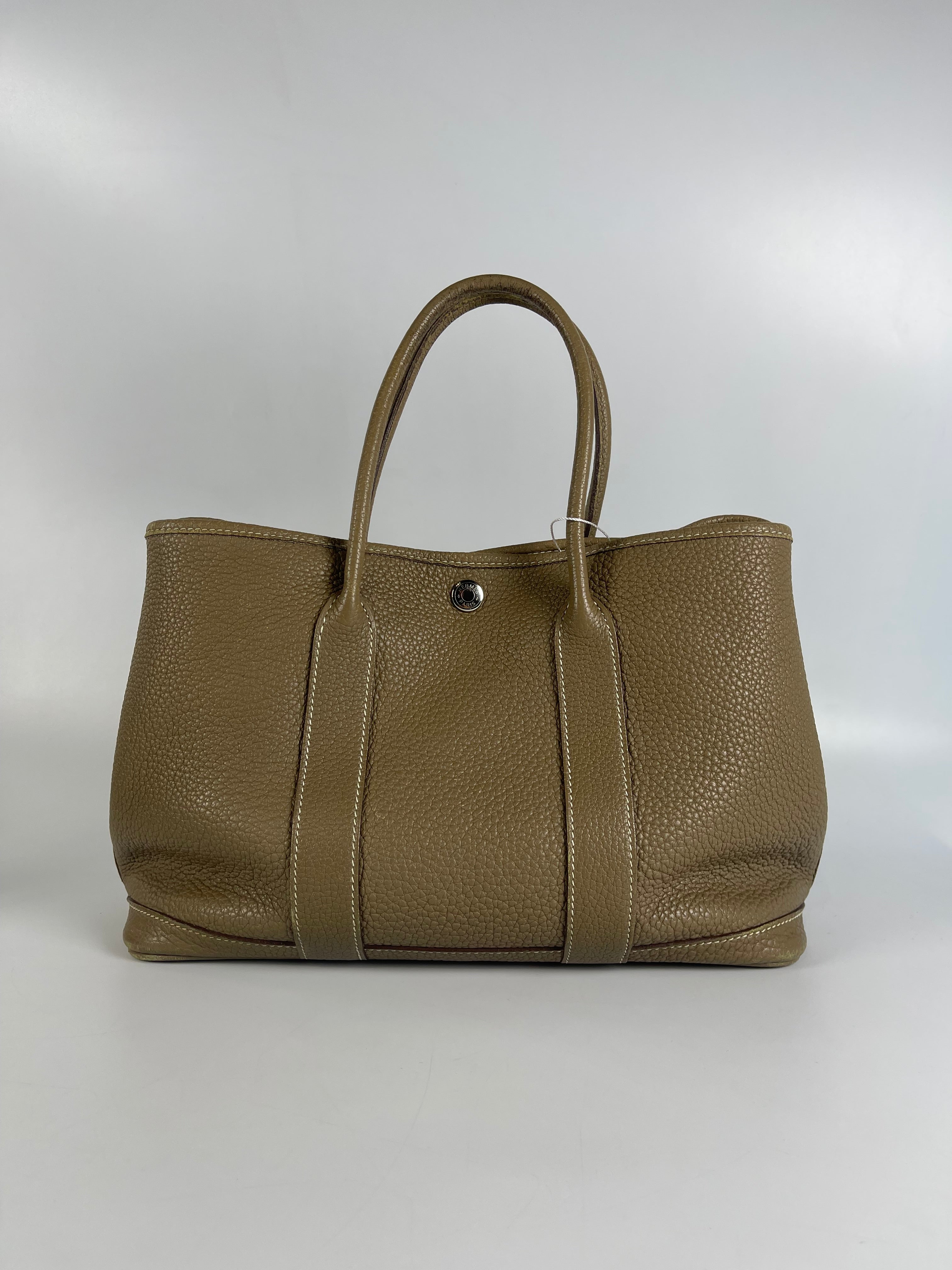 Garden Party Tote 30 (GPT) Etoupe Negonda Leather in Palladium Hardware Stamp Square R (2014) | Purse Maison Luxury Bags Shop