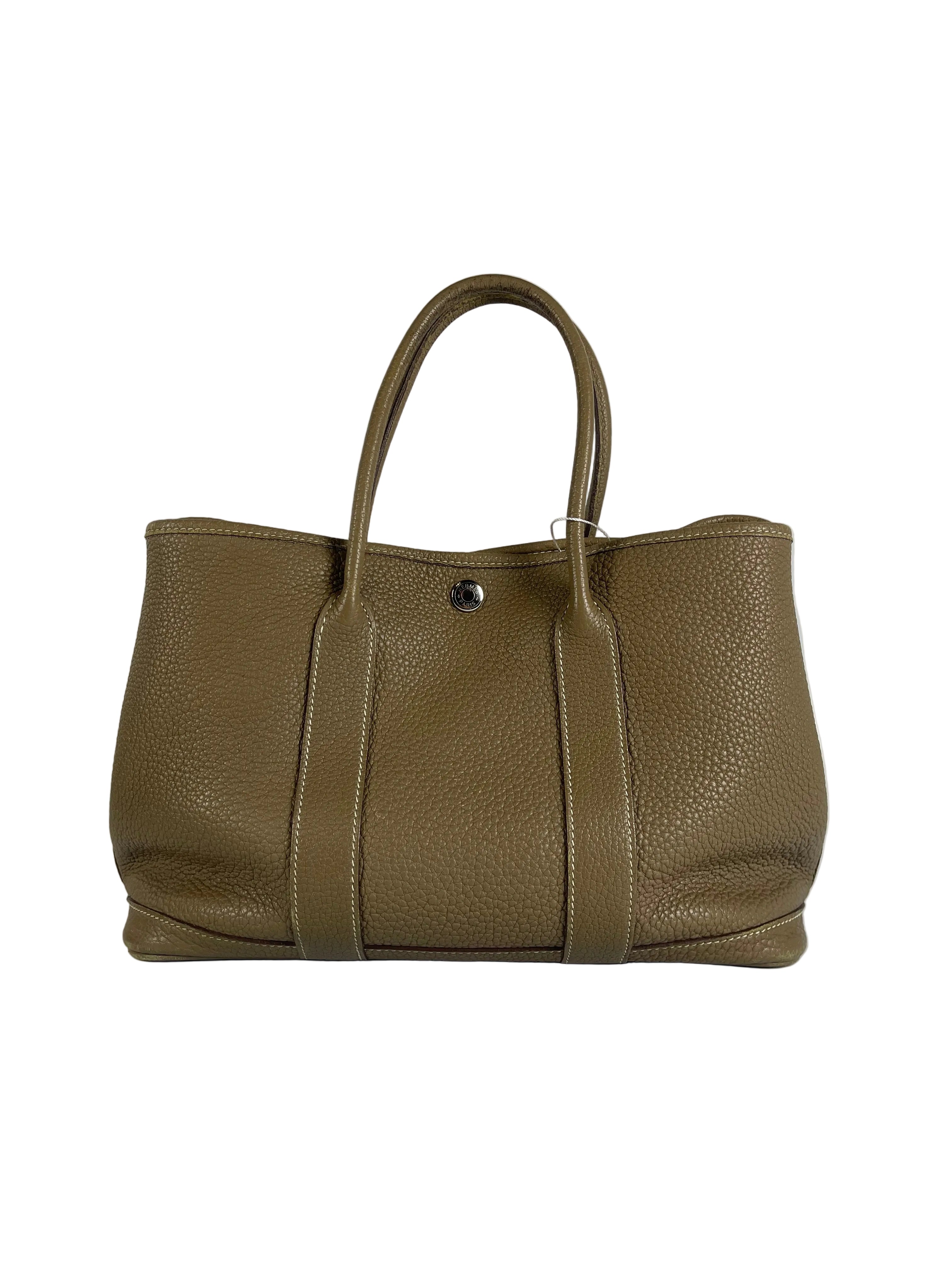 Garden Party Tote 30 (GPT) Etoupe Negonda Leather in Palladium Hardware Stamp Square R (2014) | Purse Maison Luxury Bags Shop