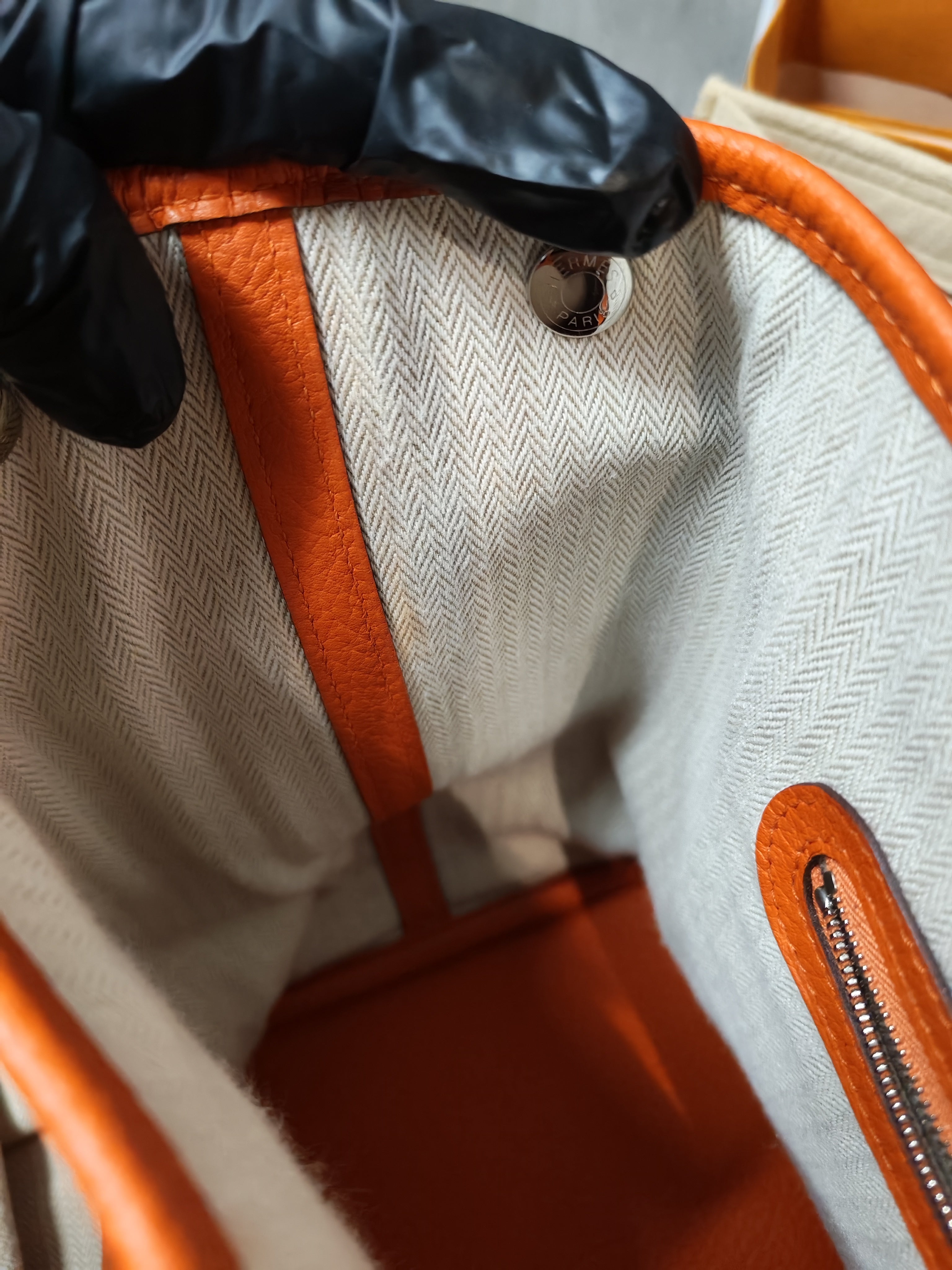 Garden Party Tote 36 (GPT) in Orange Clemence Leather and Palladium Hardware Stamp Square R | Purse Maison Luxury Bags Shop