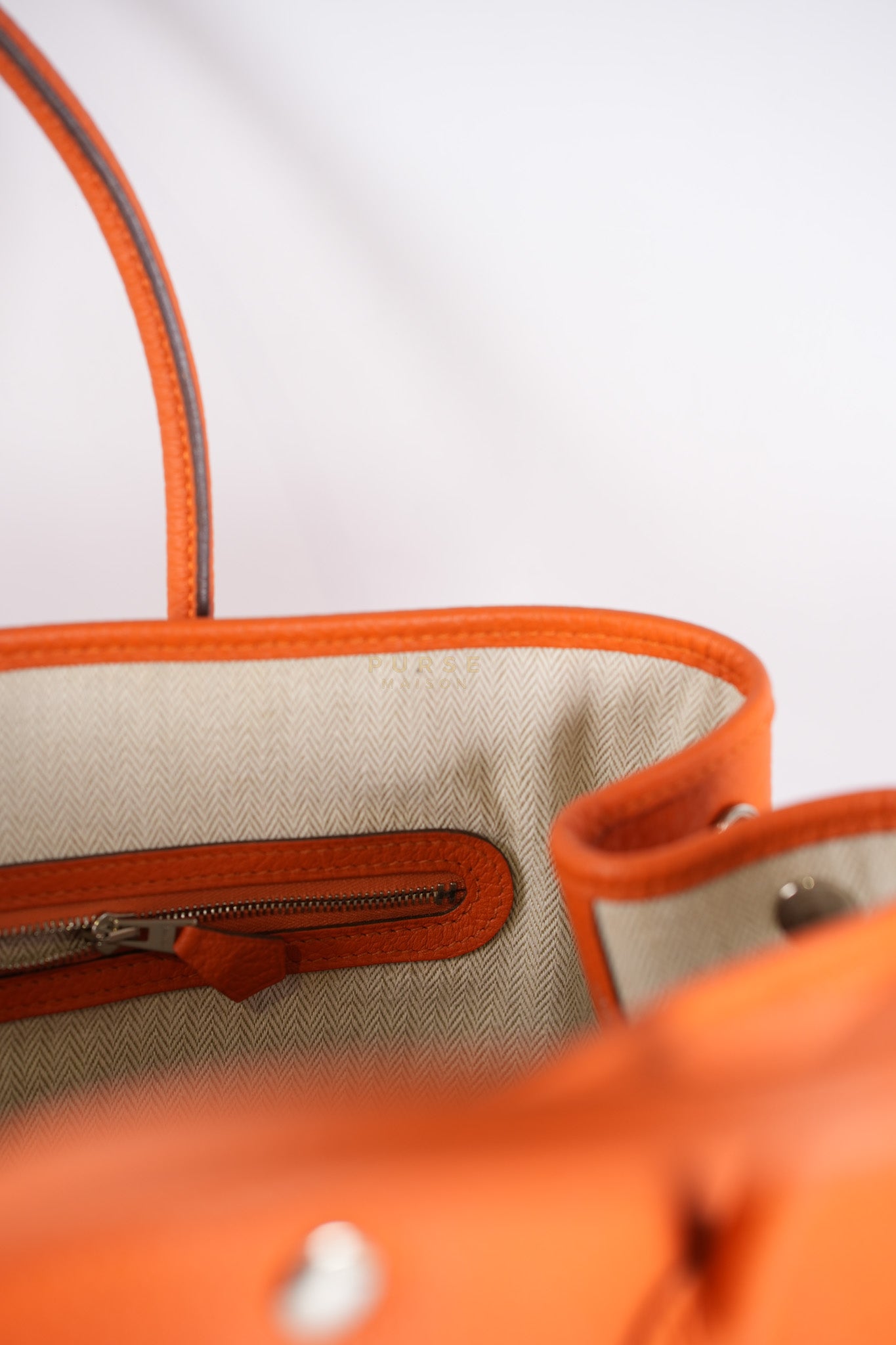 Garden Party Tote 36 (GPT) in Orange Clemence Leather and Palladium Hardware Stamp Square R | Purse Maison Luxury Bags Shop