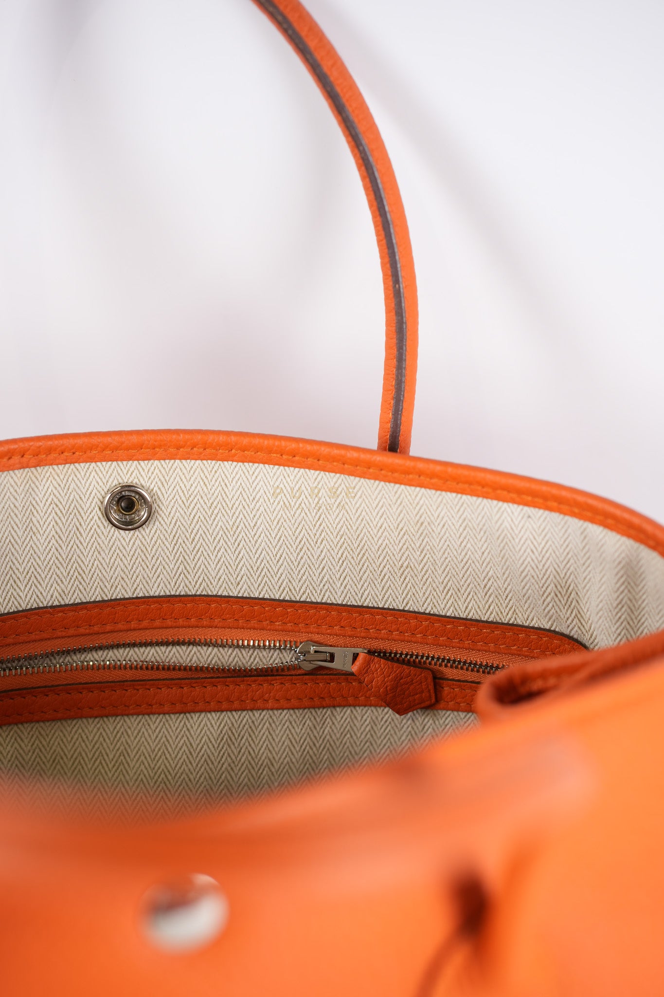 Garden Party Tote 36 (GPT) in Orange Clemence Leather and Palladium Hardware Stamp Square R | Purse Maison Luxury Bags Shop