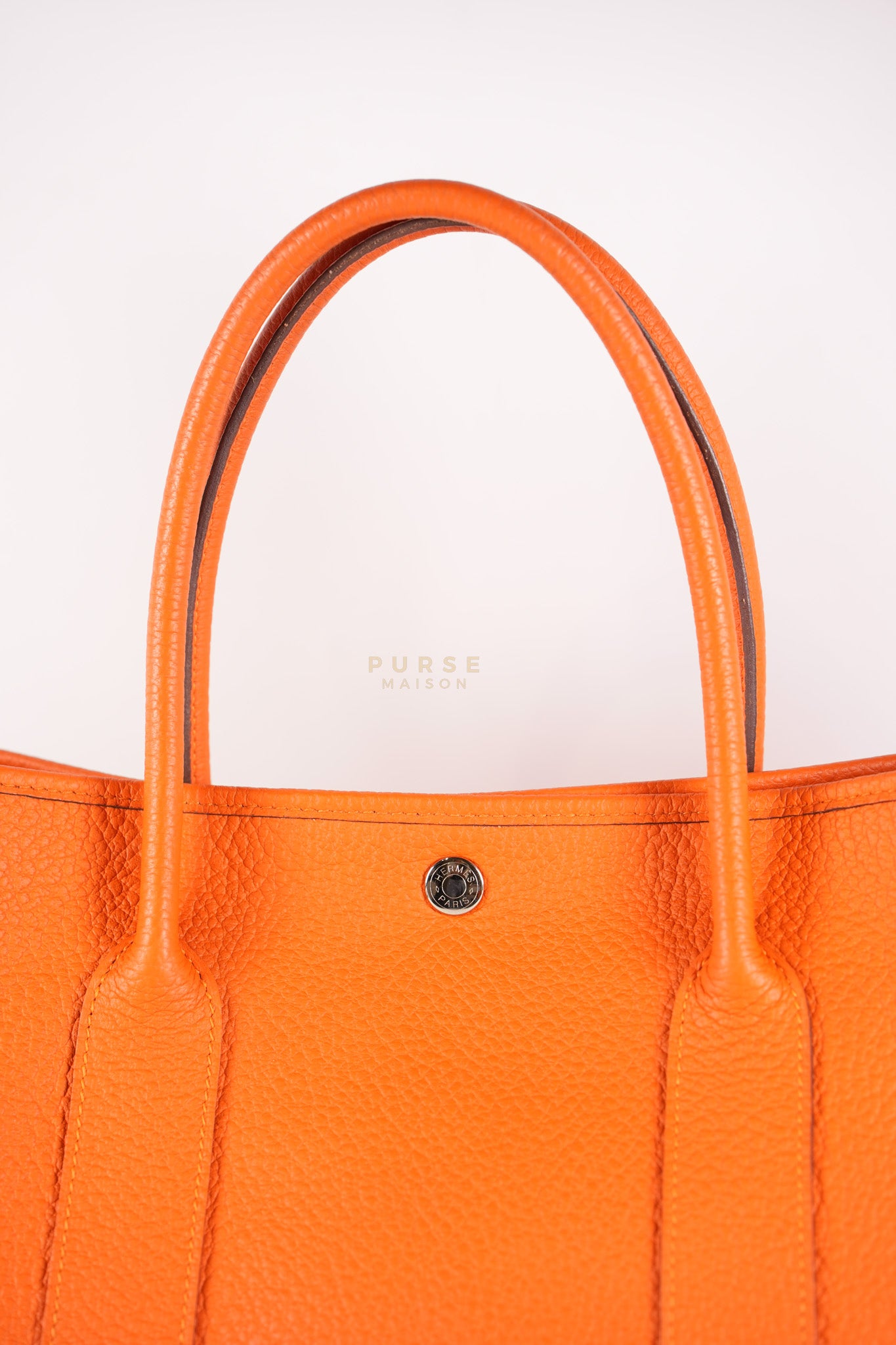 Garden Party Tote 36 (GPT) in Orange Clemence Leather and Palladium Hardware Stamp Square R | Purse Maison Luxury Bags Shop