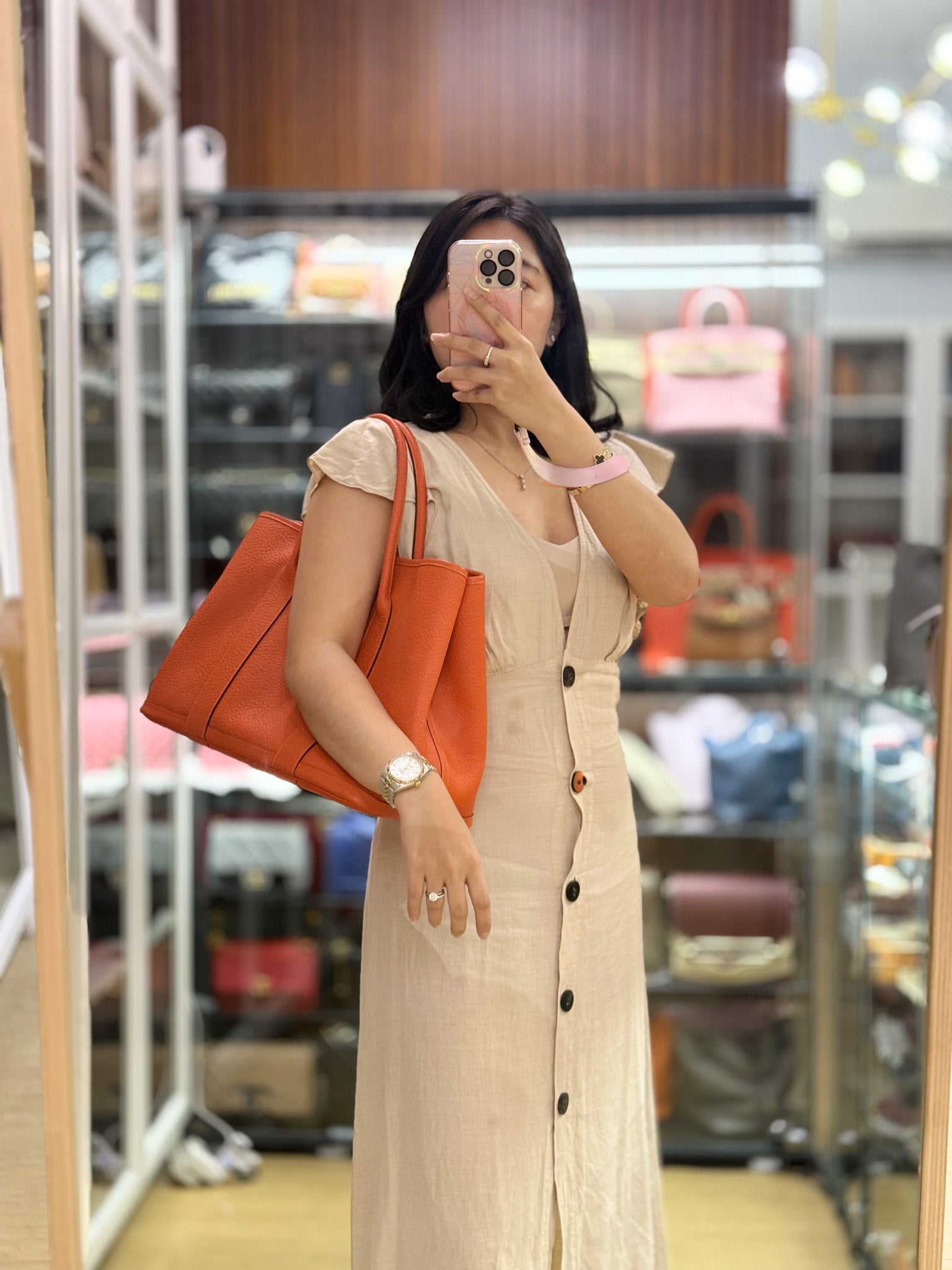 Garden Party Tote 36 (GPT) in Orange Clemence Leather and Palladium Hardware Stamp Square R | Purse Maison Luxury Bags Shop