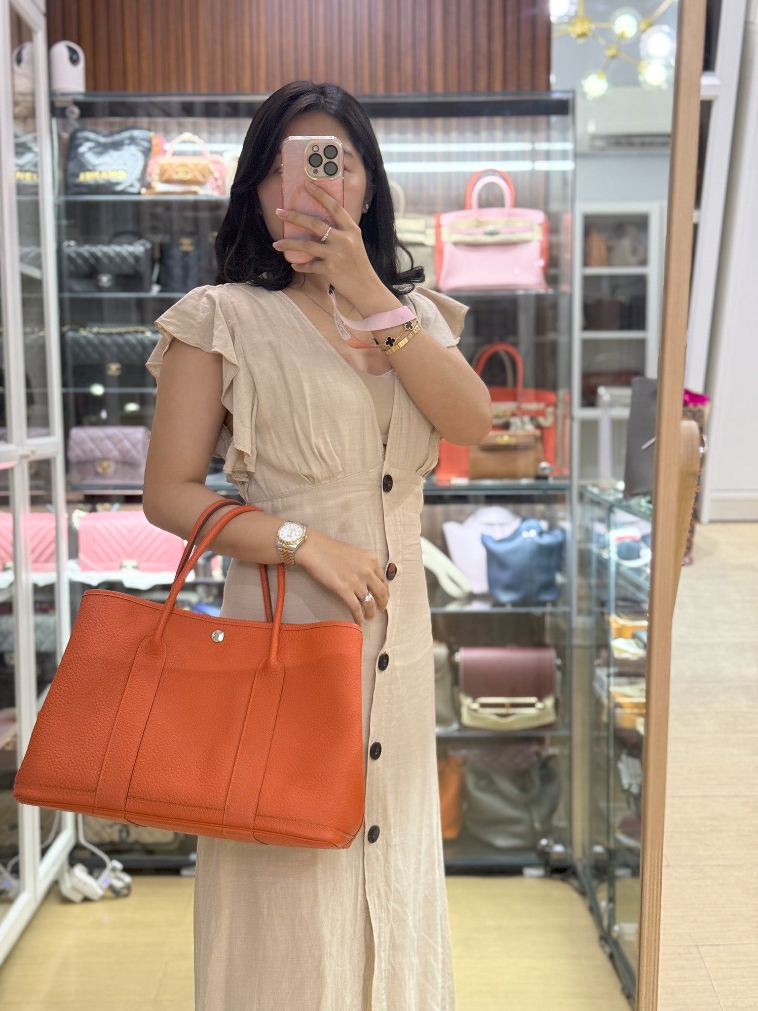 Garden Party Tote 36 (GPT) in Orange Clemence Leather and Palladium Hardware Stamp Square R | Purse Maison Luxury Bags Shop