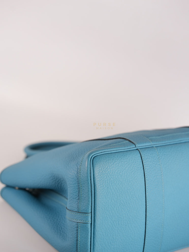 Garden Party Tote 36 (GPT) in Turqoise Clemence Leather and Palladium Hardware Stamp Square R (2014) | Purse Maison Luxury Bags Shop