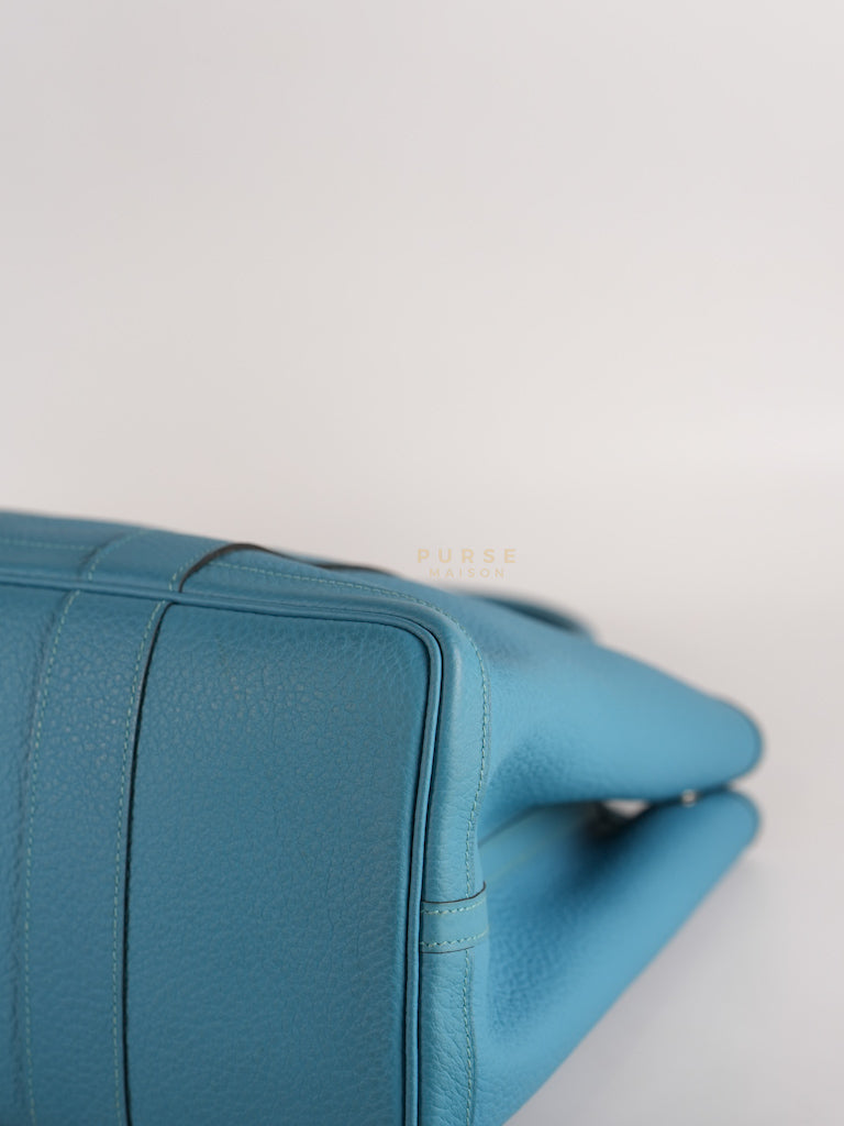 Garden Party Tote 36 (GPT) in Turqoise Clemence Leather and Palladium Hardware Stamp Square R (2014) | Purse Maison Luxury Bags Shop