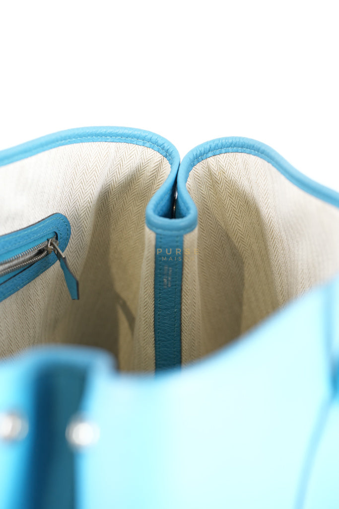Garden Party Tote 36 (GPT) in Turqoise Clemence Leather and Palladium Hardware Stamp Square R (2014) | Purse Maison Luxury Bags Shop