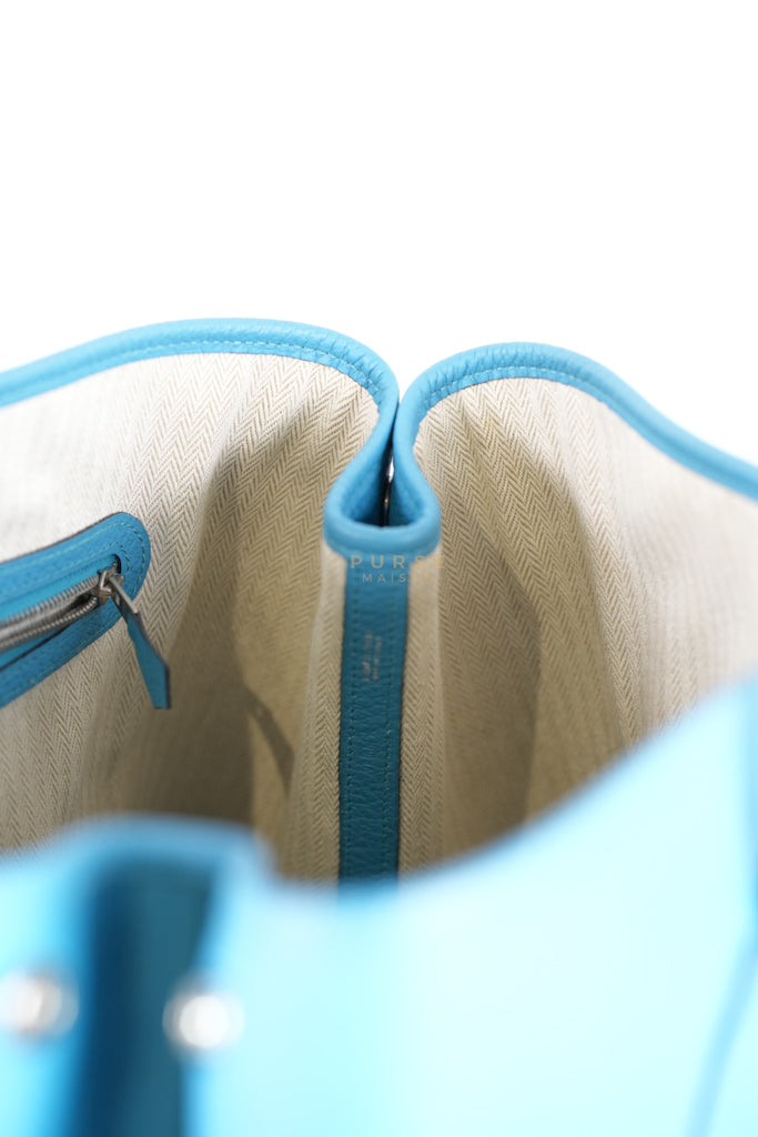 Garden Party Tote 36 (GPT) in Turqoise Clemence Leather and Palladium Hardware Stamp Square R (2014) | Purse Maison Luxury Bags Shop