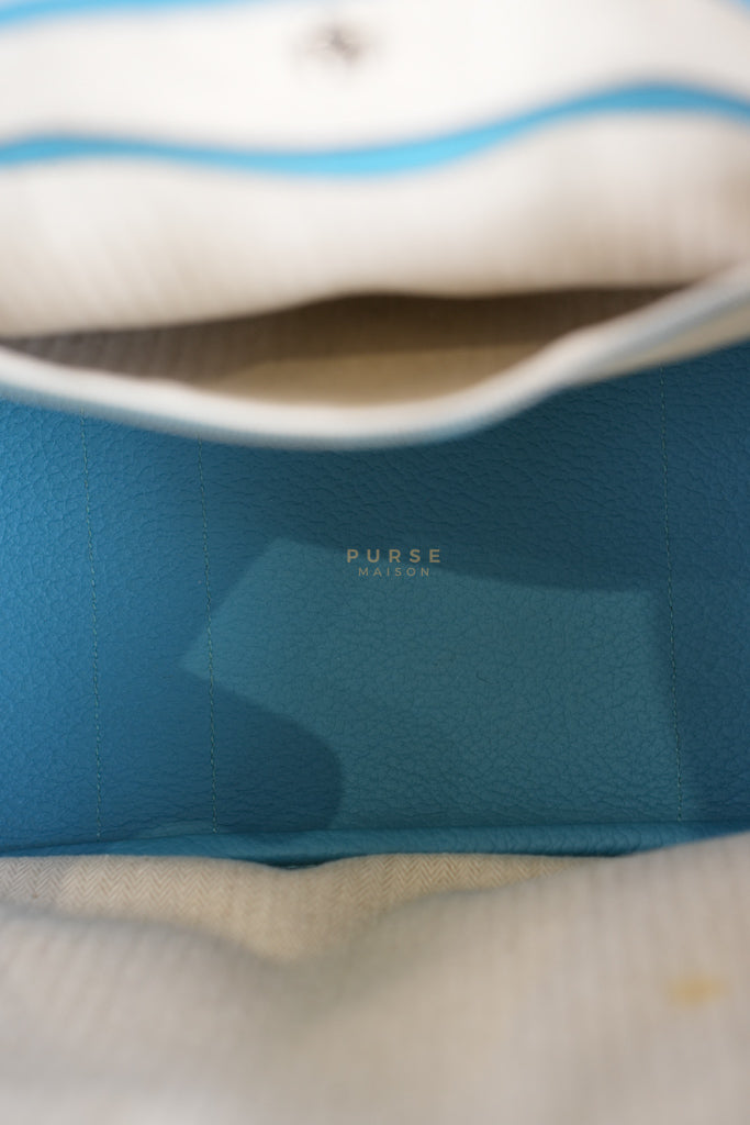 Garden Party Tote 36 (GPT) in Turqoise Clemence Leather and Palladium Hardware Stamp Square R (2014) | Purse Maison Luxury Bags Shop