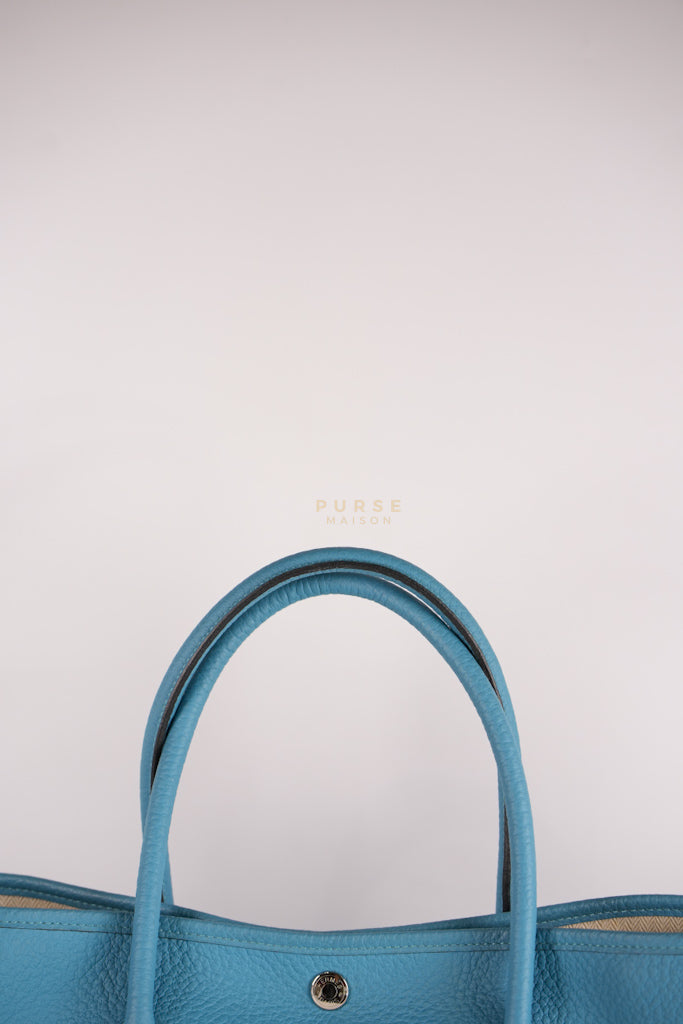 Garden Party Tote 36 (GPT) in Turqoise Clemence Leather and Palladium Hardware Stamp Square R (2014) | Purse Maison Luxury Bags Shop